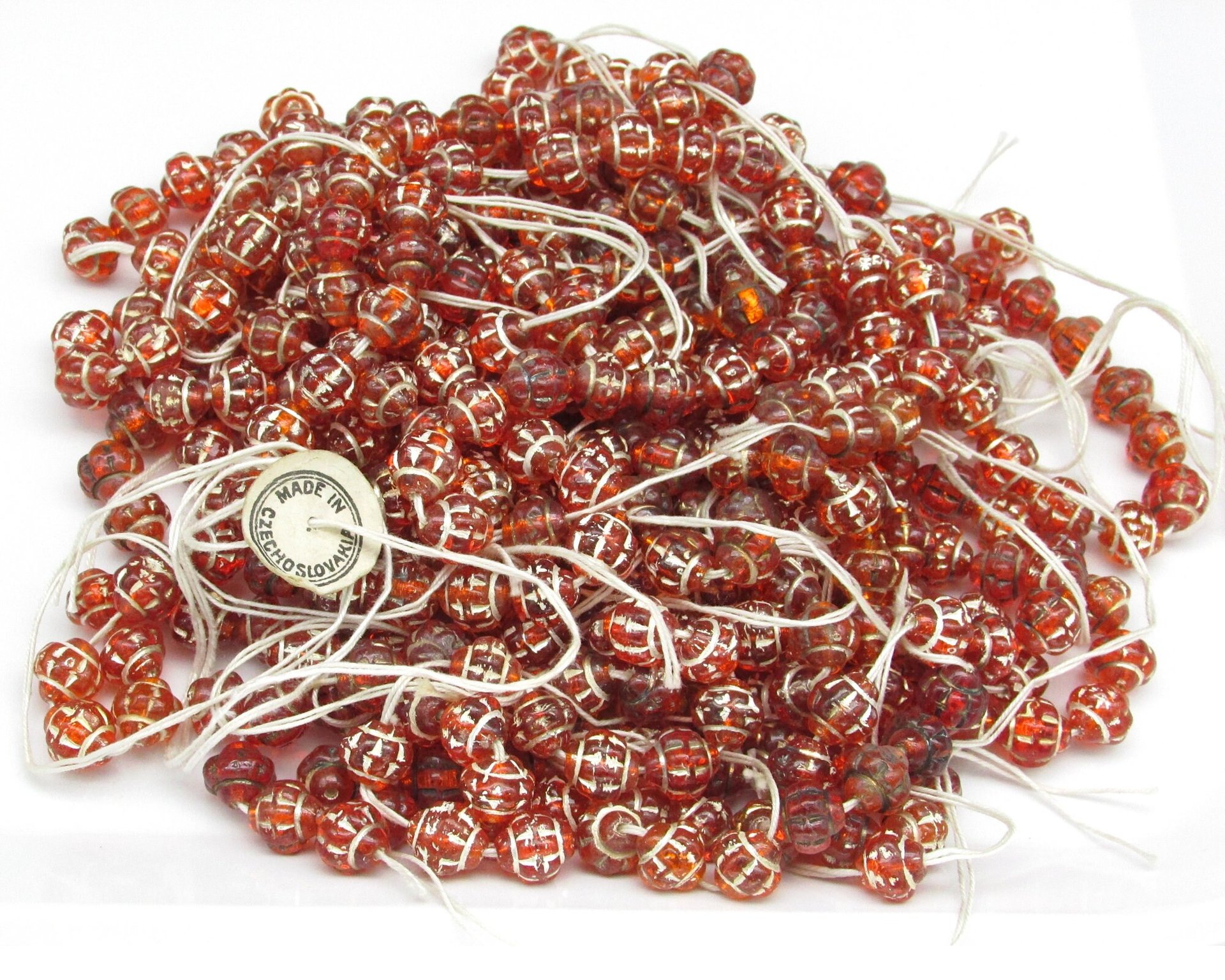 Vintage 8mm Saturn Beads, Orange with Silver Wash, Czech Pressed Glass (25)