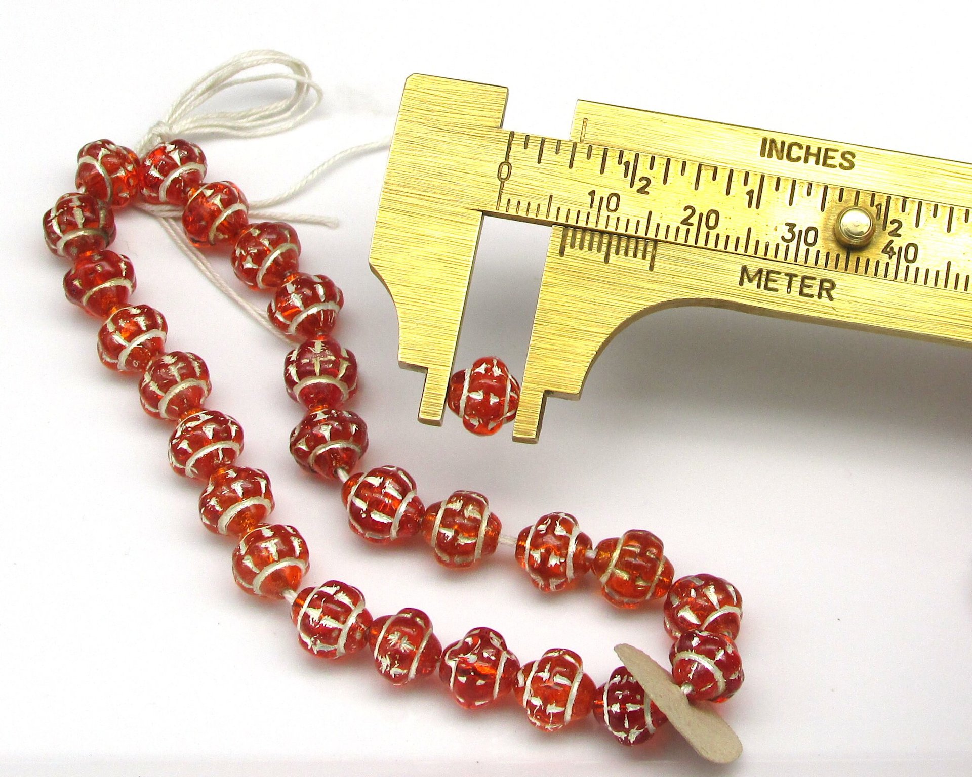 Vintage 8mm Saturn Beads, Orange with Silver Wash, Czech Pressed Glass (25)