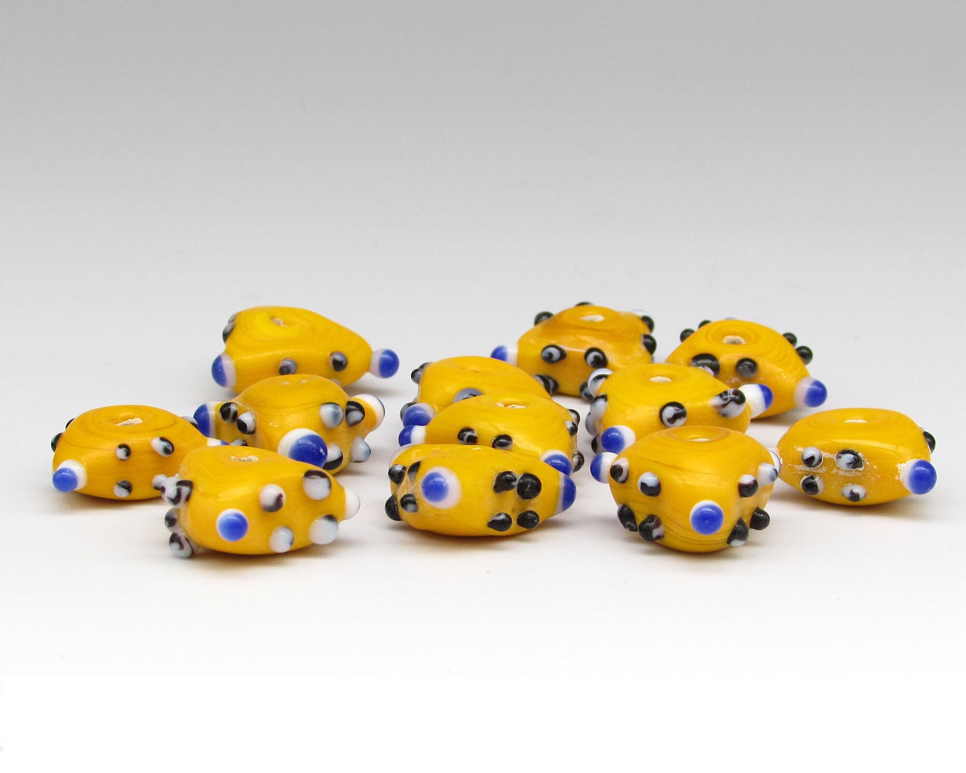 17mm Bumpy Yellow Lampwork Beads