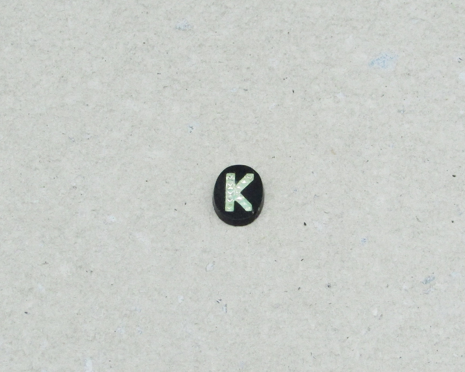 Vintage Initial Cabochon, Black Glass with Rhinestone Letter, 9x7mm Flat Oval