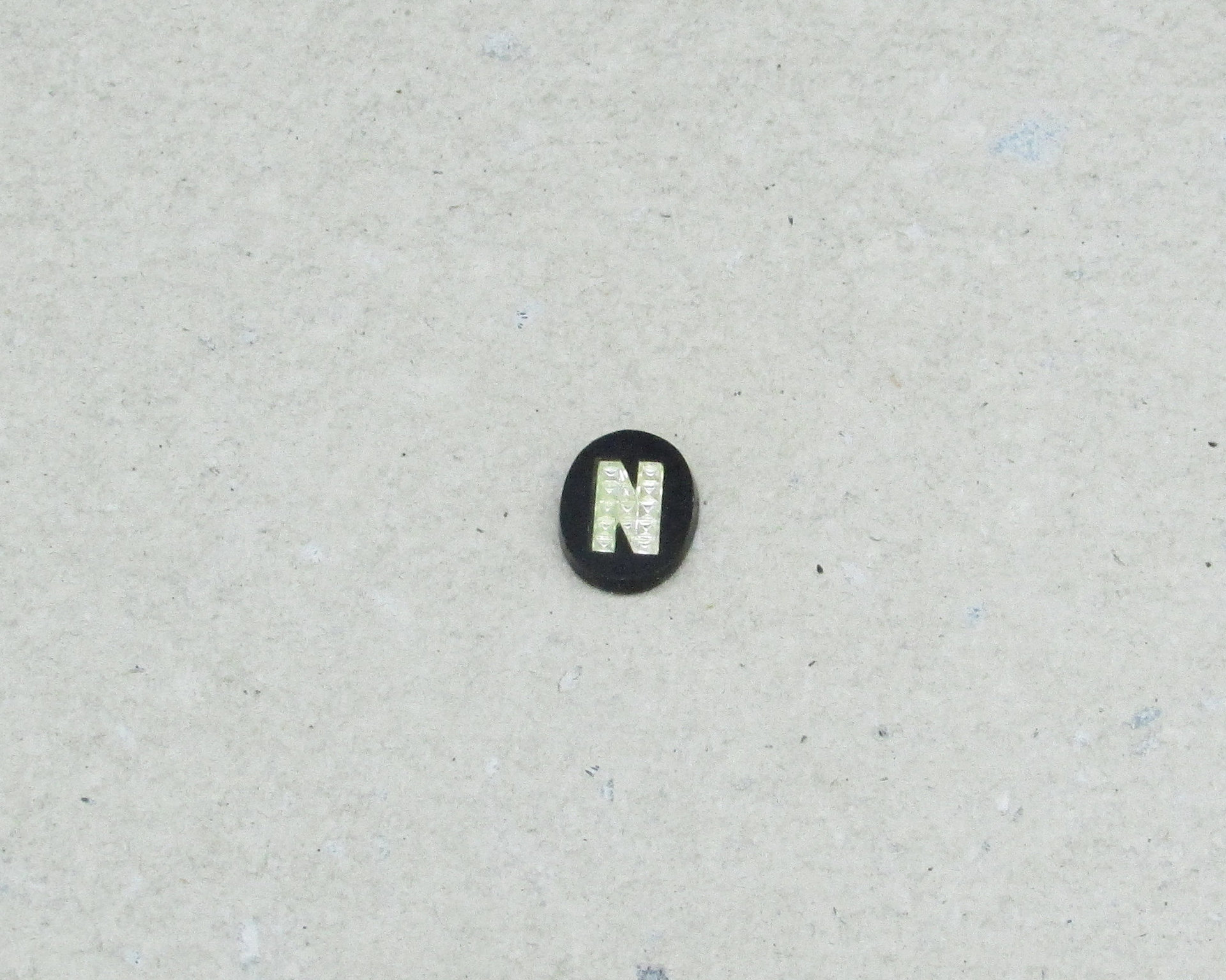 Vintage Initial Cabochon, Black Glass with Rhinestone Letter, 9x7mm Flat Oval