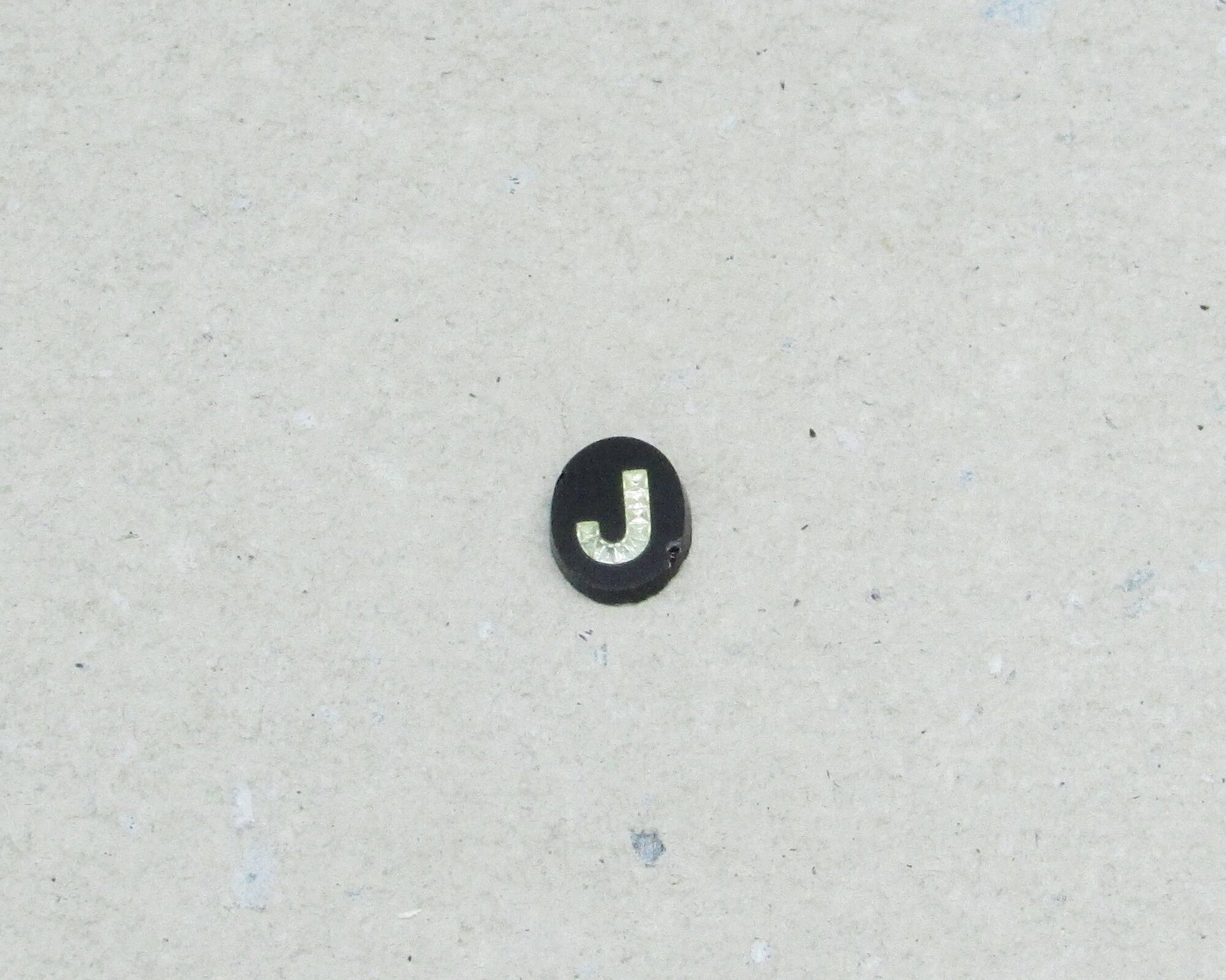 Vintage Initial Cabochon, Black Glass with Rhinestone Letter, 9x7mm Flat Oval
