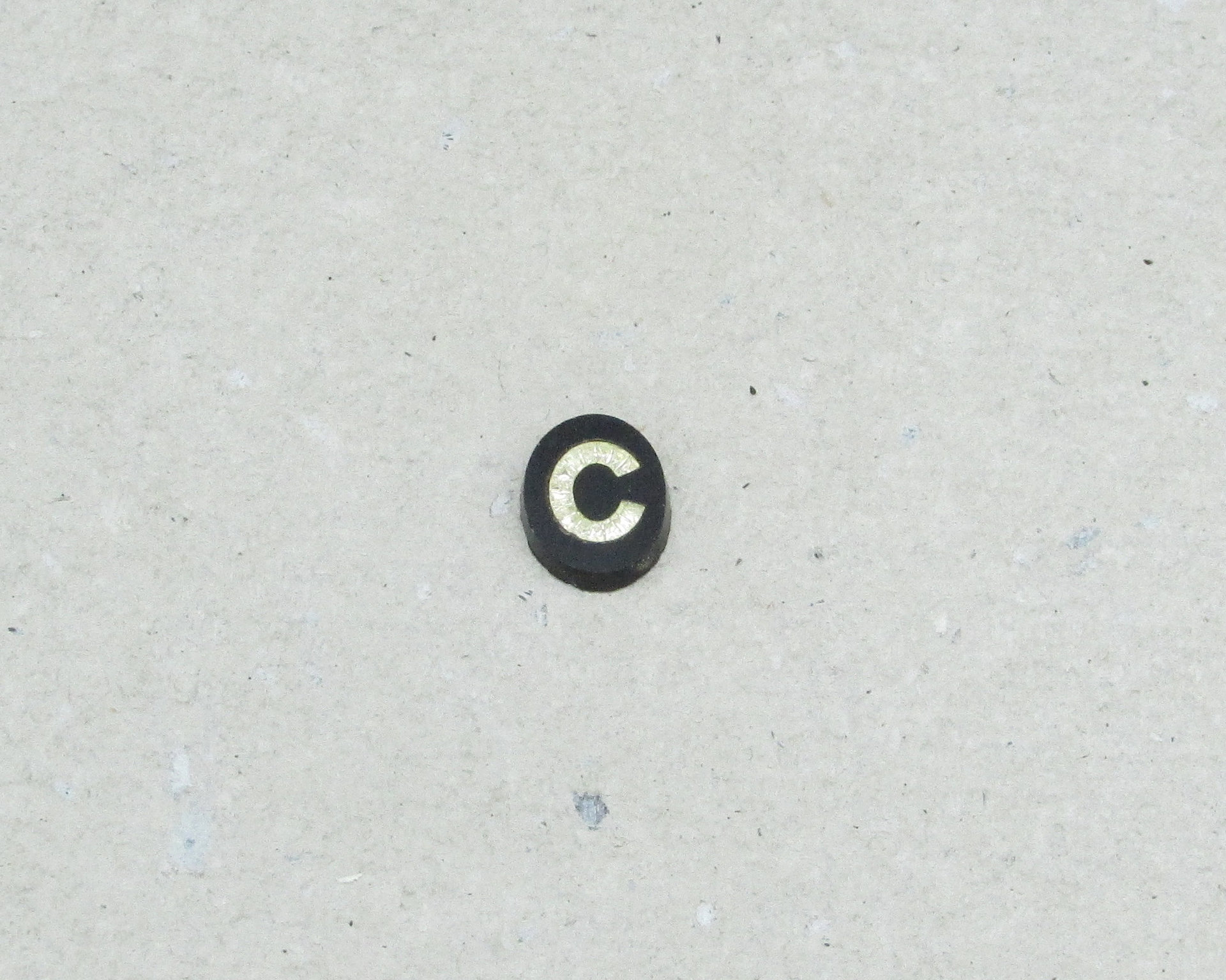 Vintage Initial Cabochon, Black Glass with Rhinestone Letter, 9x7mm Flat Oval