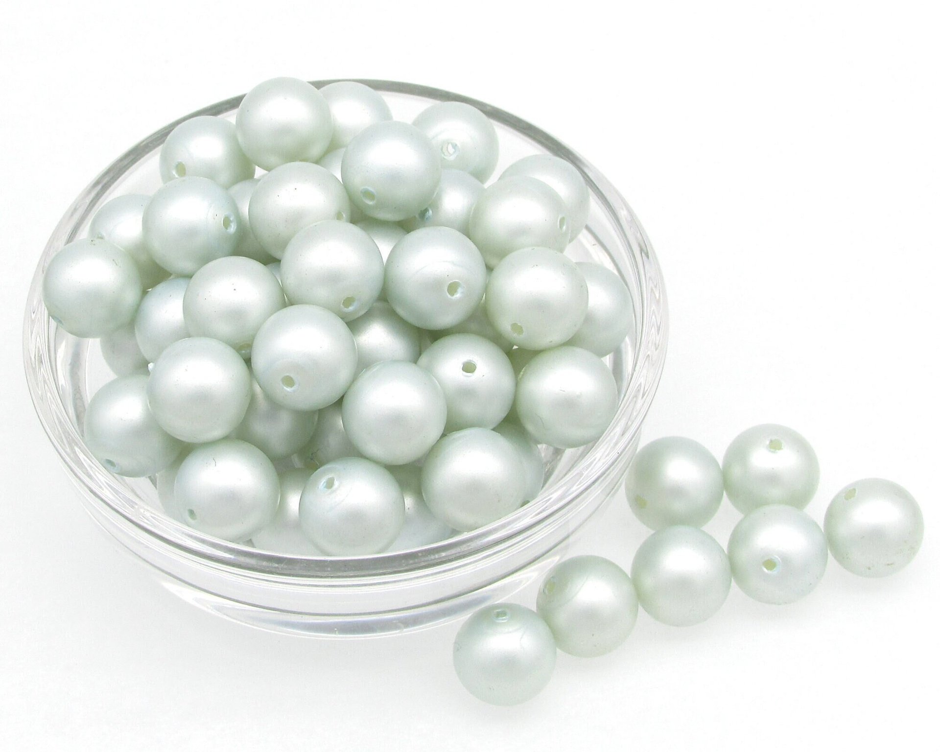 Vintage 10mm Round Plastic Pearls, Matte Pale Green Beads (60)