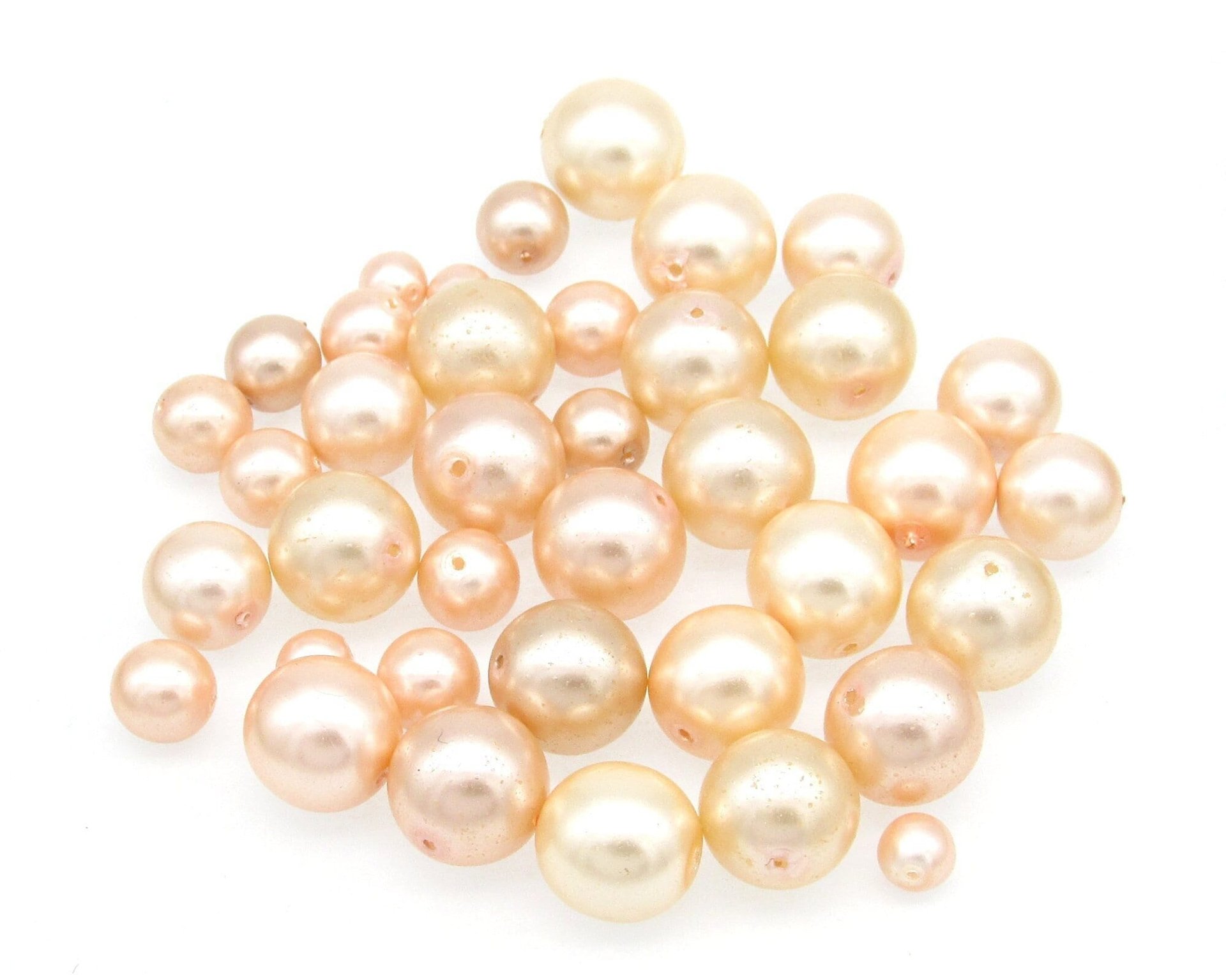 Peach Round Faux Pearl Mix, Coated Czech Glass Beads
