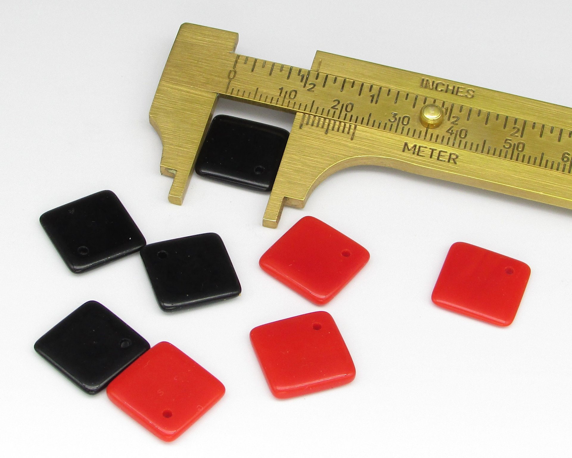 Vintage Glass Pendant Beads, Opaque Jet 14mm Square with Offset Hole