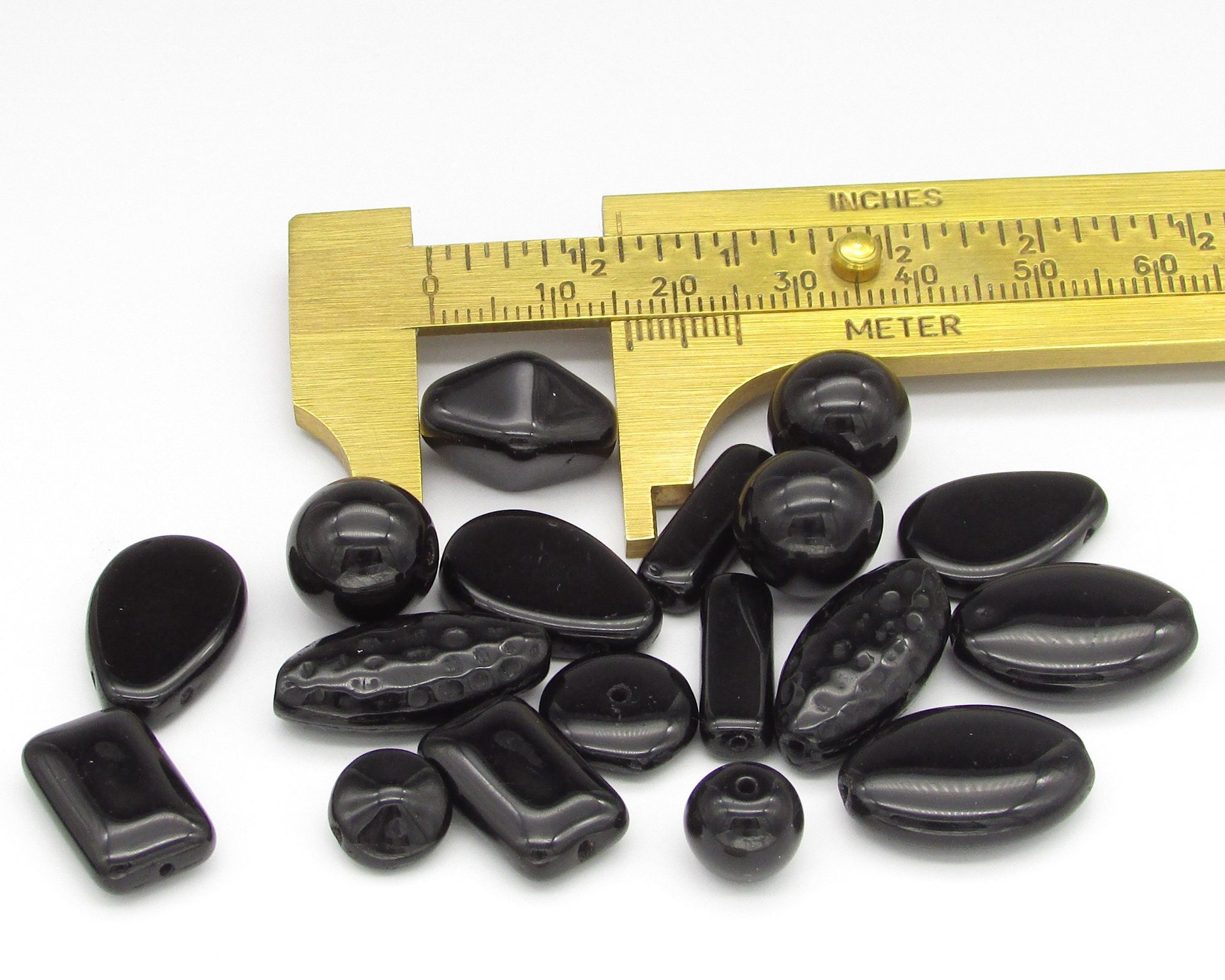 Black Bead Mix, Vintage Czech Pressed Glass