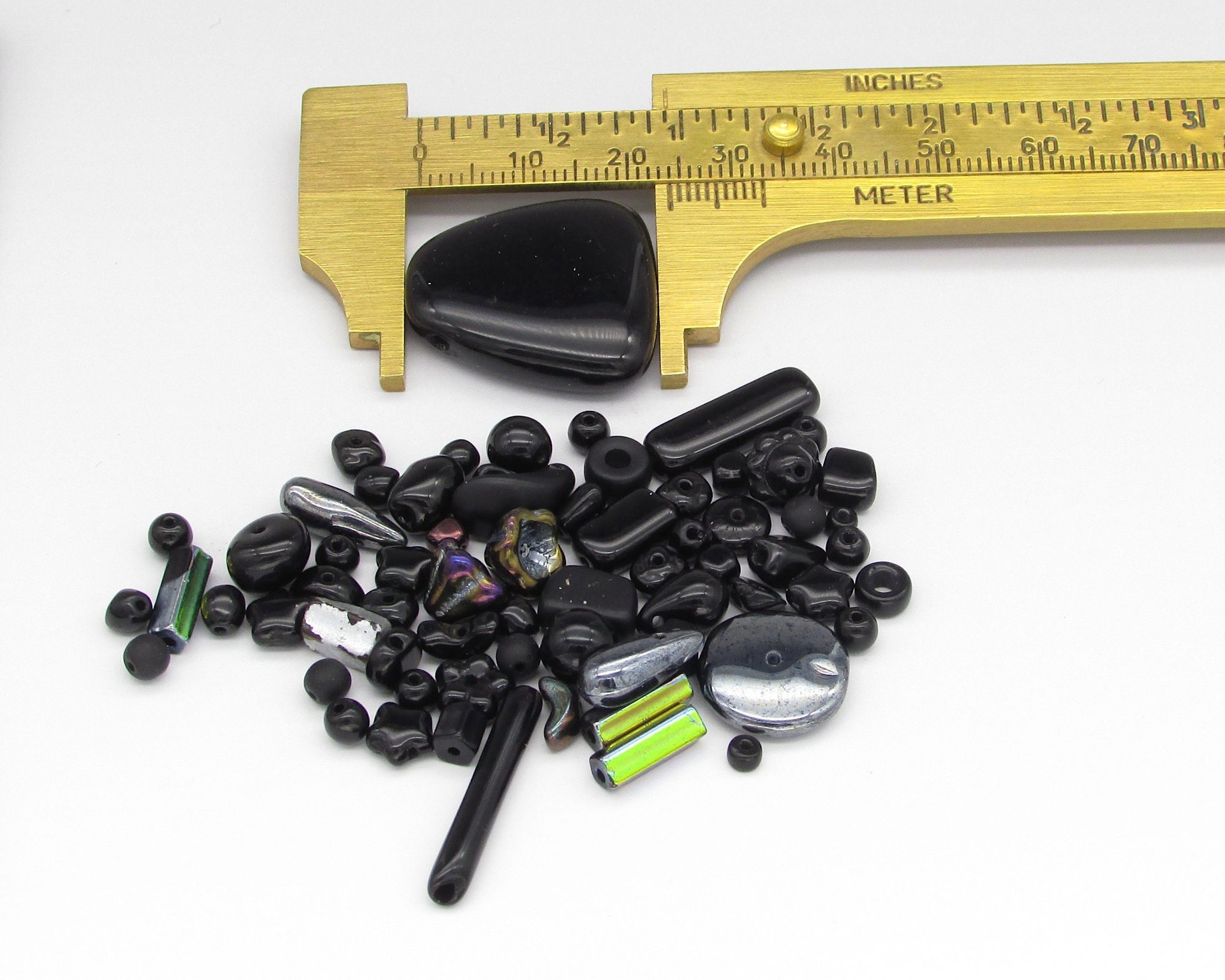 Black Bead Mix, Vintage Czech Pressed Glass