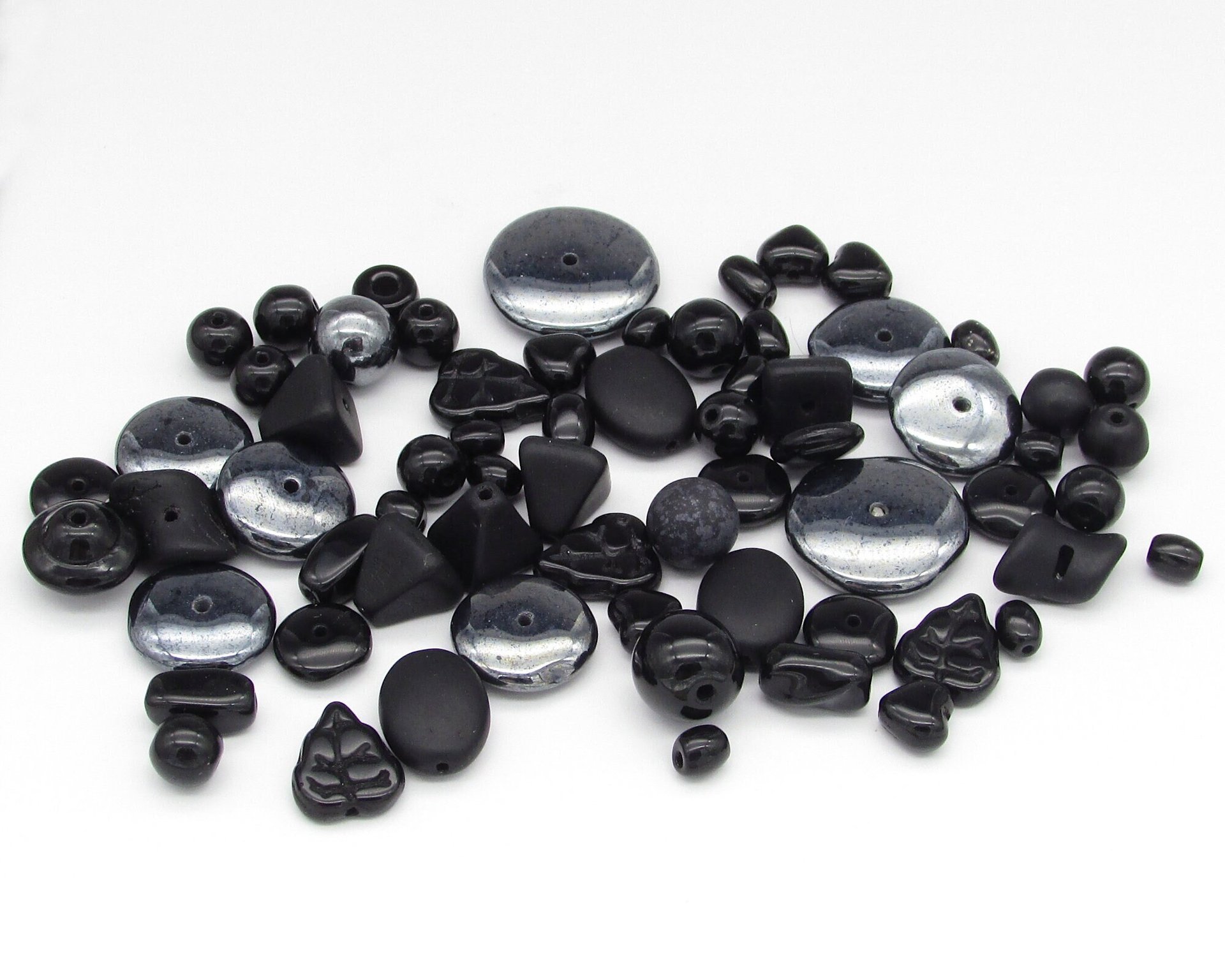 Black Bead Mix, Vintage Czech Pressed Glass