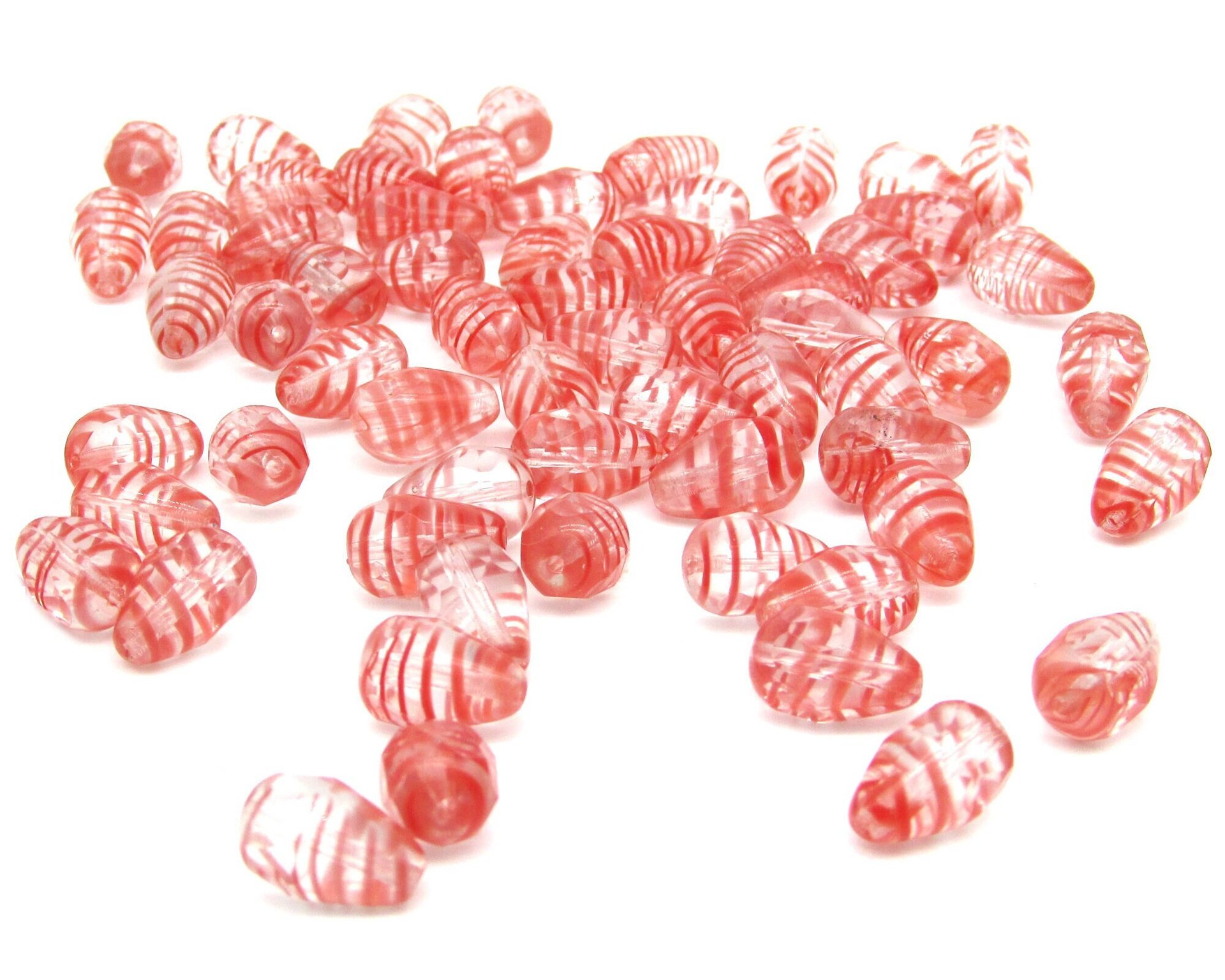 12x8mm Striped Teardrops, 2-Tone Faceted Pearshape Czech Glass Beads (23)