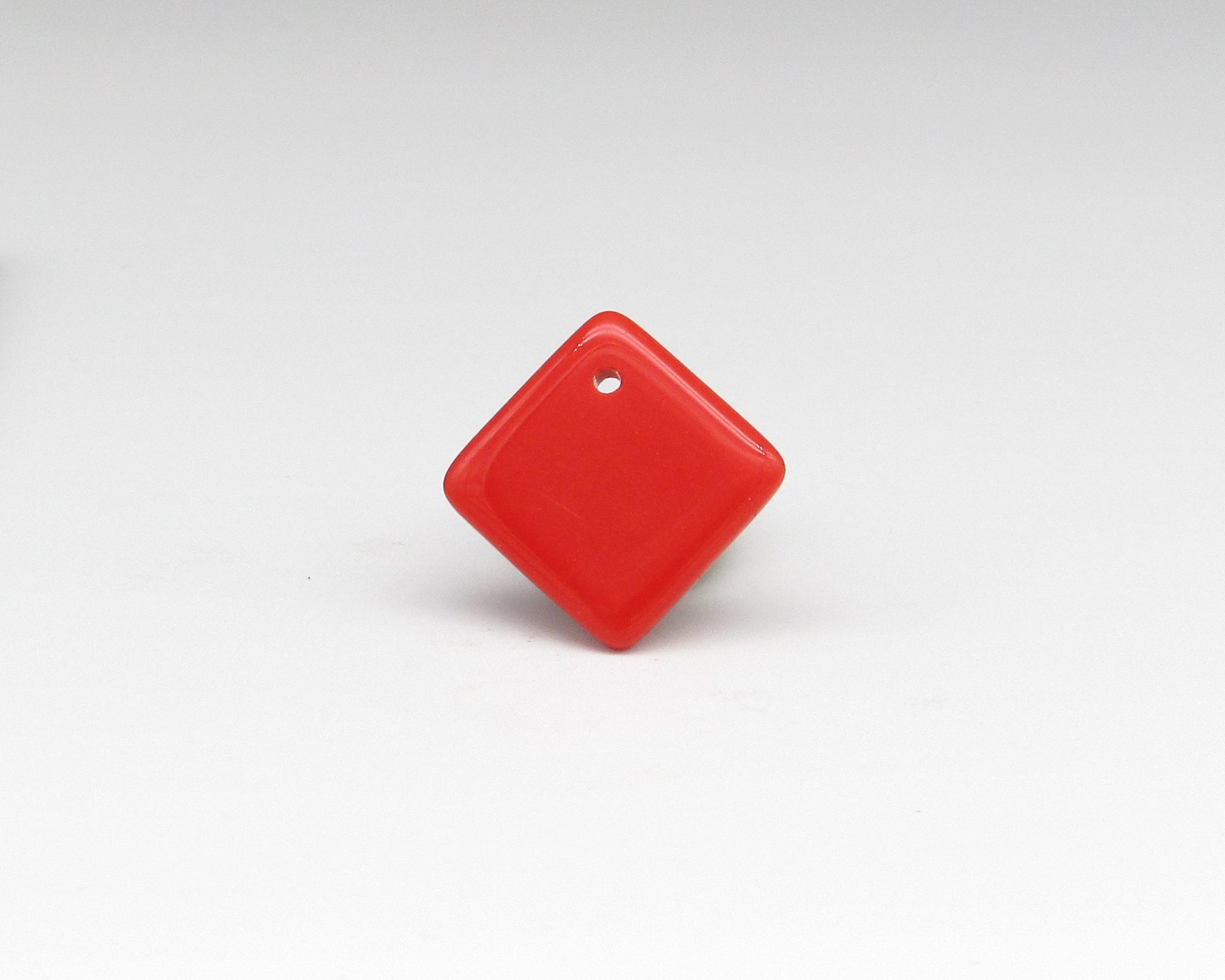 Vintage Glass Pendant Beads, Opaque Red 14mm Square with Offset Hole