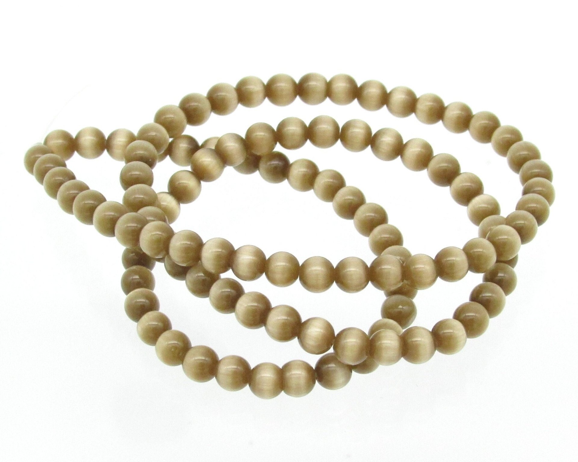 4mm Round Tan Glass Cats Eye Beads