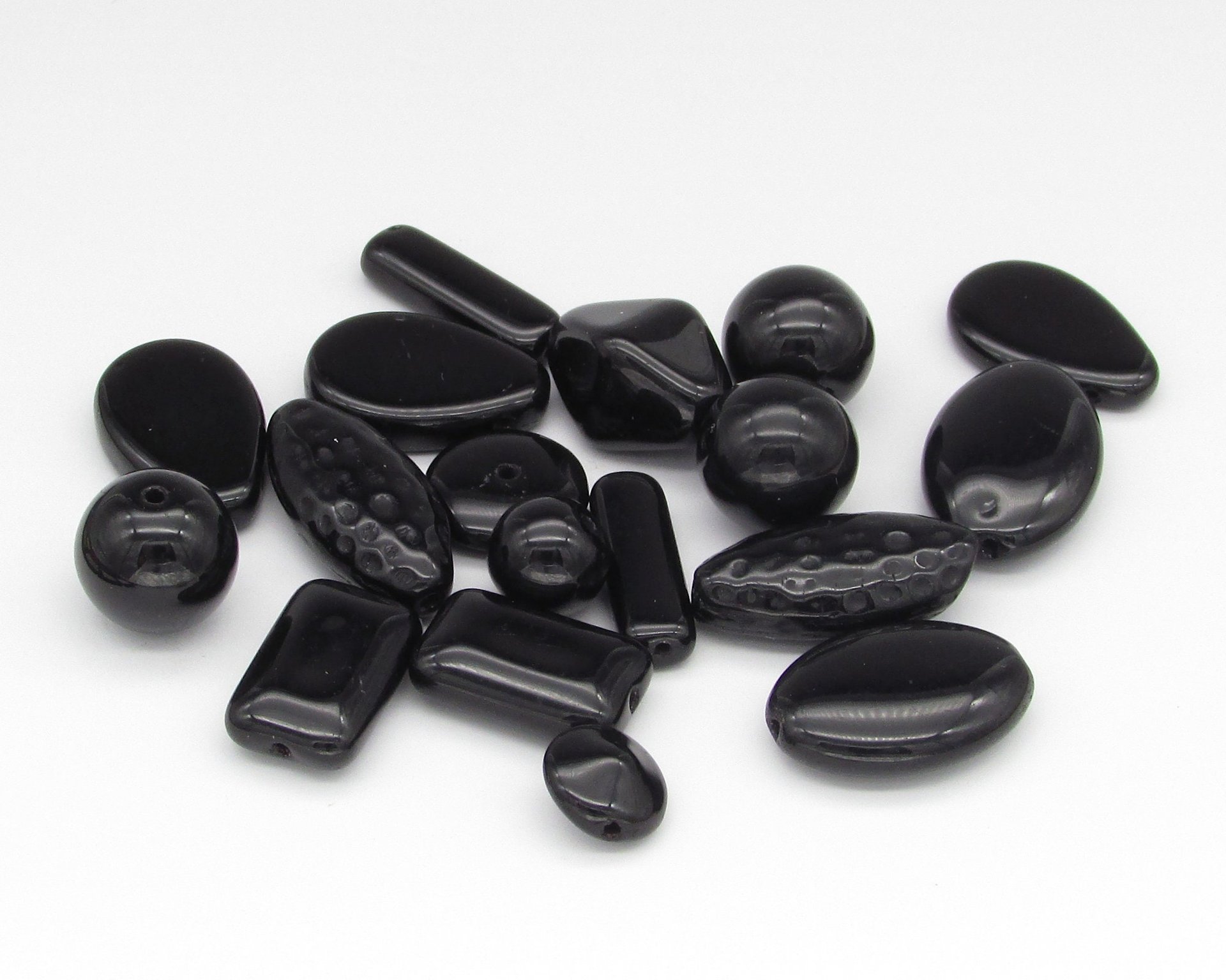 Black Bead Mix, Vintage Czech Pressed Glass