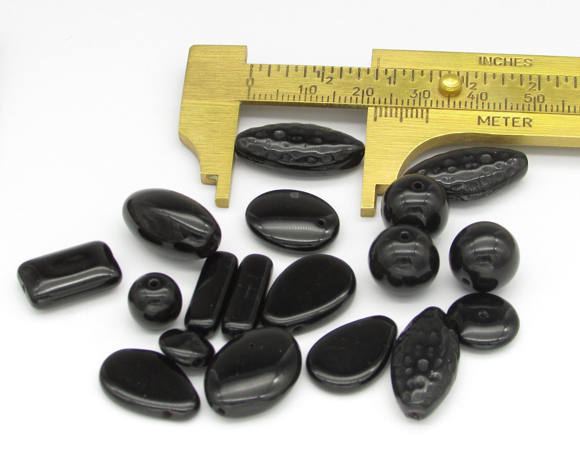 Black Bead Mix, Vintage Czech Pressed Glass