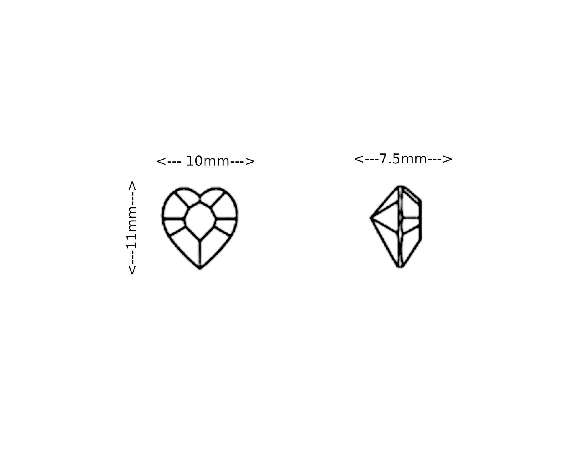 11mm Rhinestone Hearts, Rose Pink Faceted Point Back Unfoiled Crystal Gems