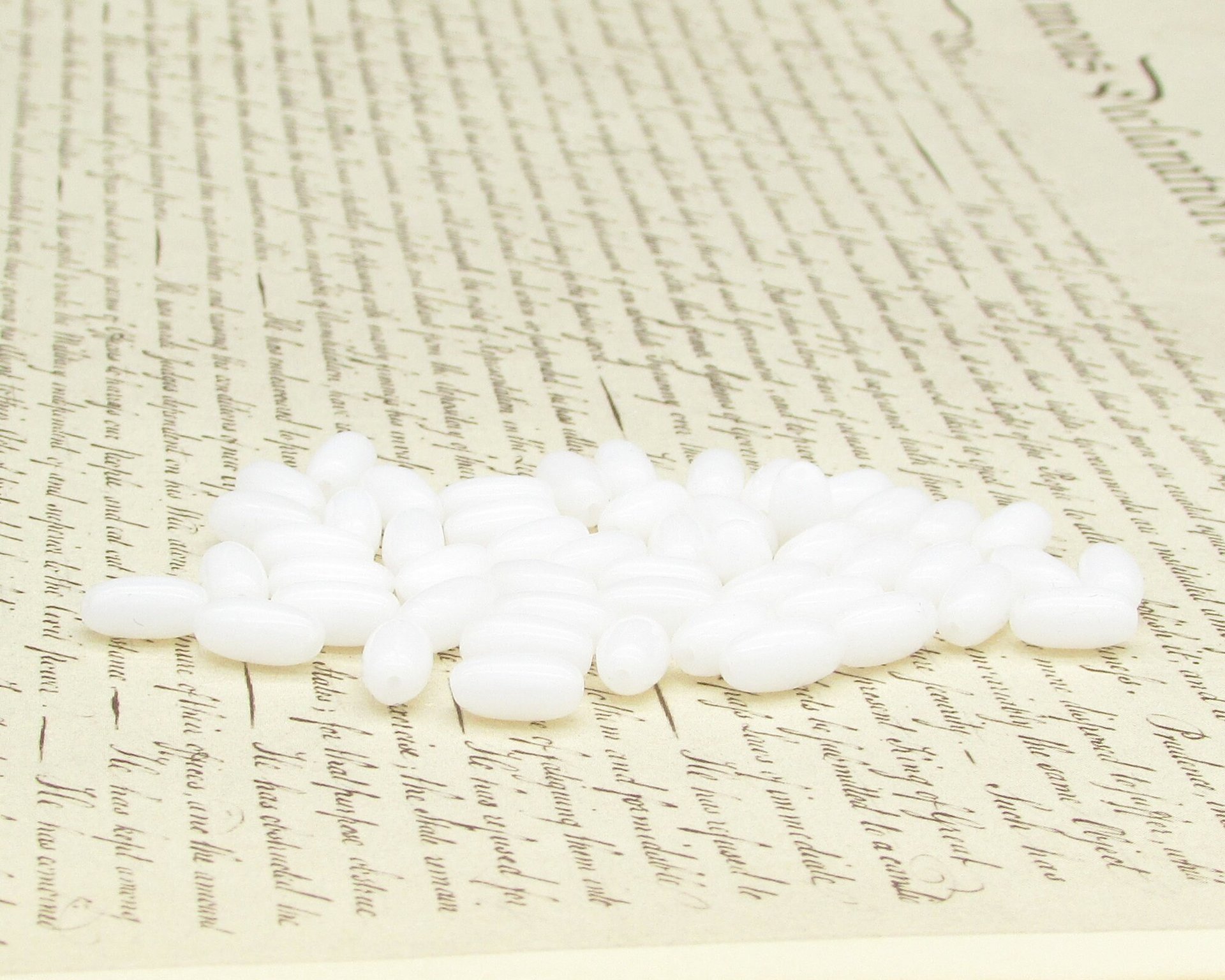 White Bead Mix, Vintage Czech Pressed Glass