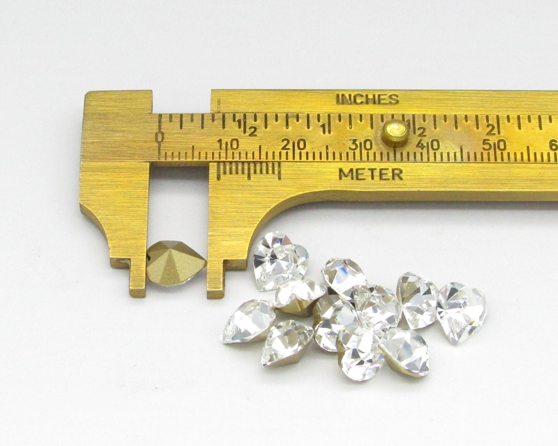 8.8mm x 8mm Rhinestone Hearts, Foiled Crystal Faceted Point Back Gems (12)
