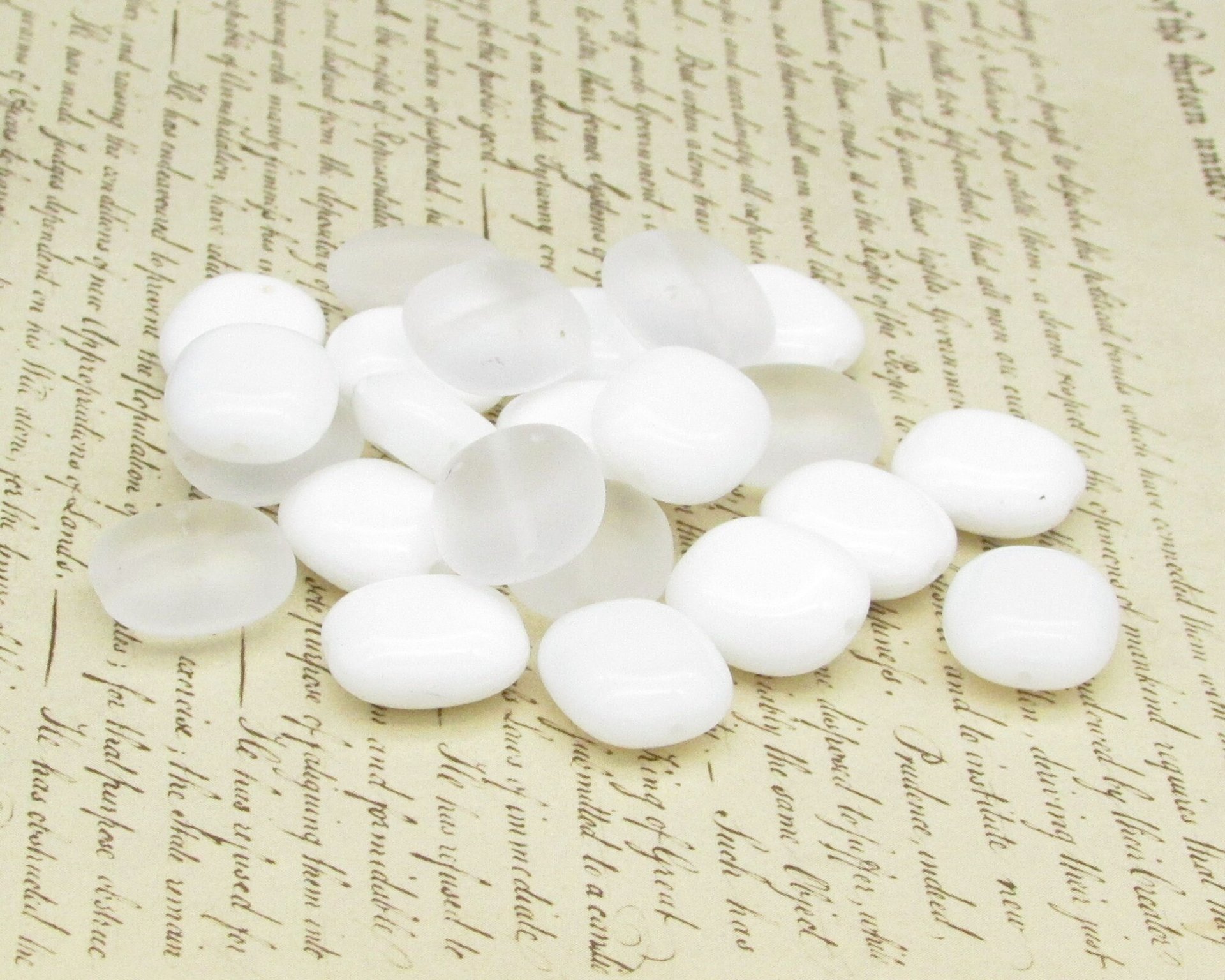 White Bead Mix, Vintage Czech Pressed Glass