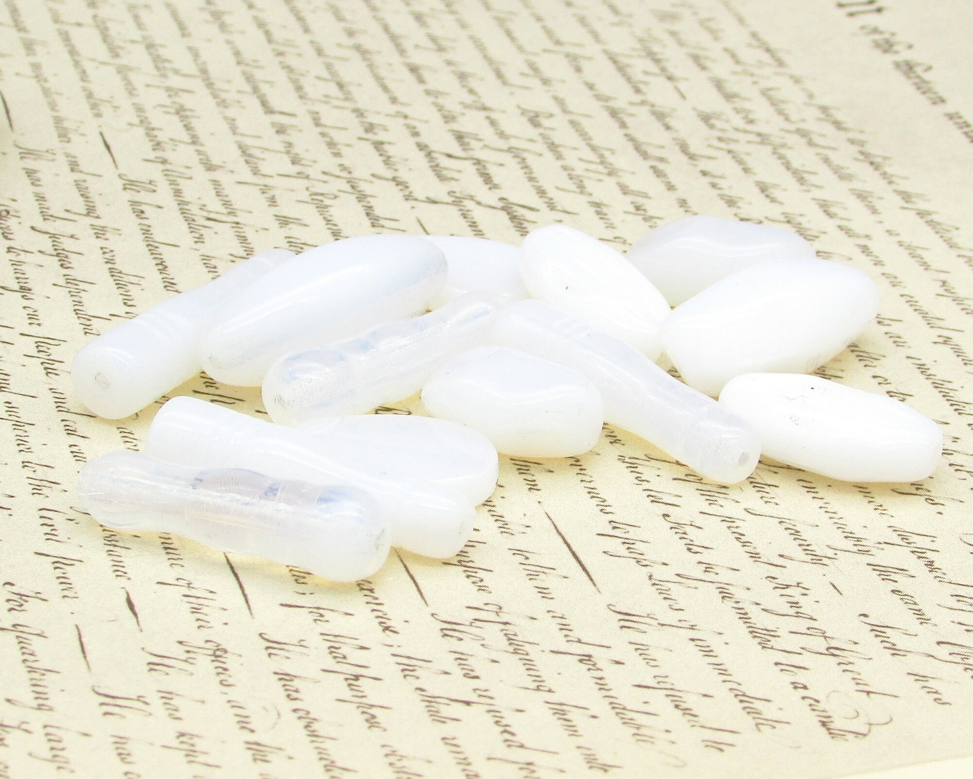 White Bead Mix, Vintage Czech Pressed Glass