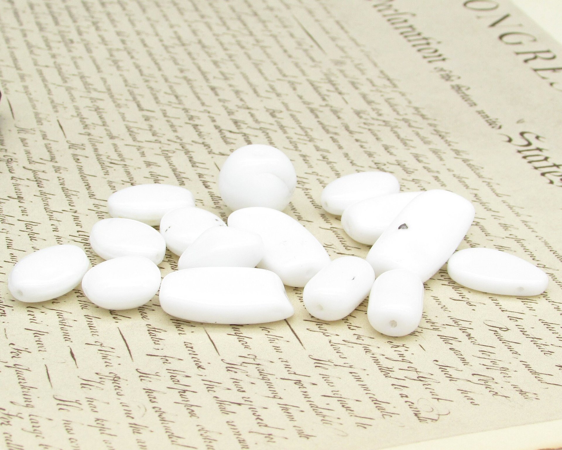 White Bead Mix, Vintage Czech Pressed Glass