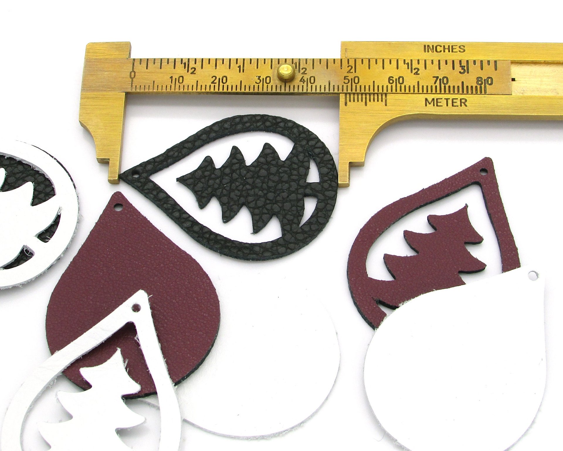 2" Large Teardrops with Pine Tree Cut-Outs, Top Grain Leather Shapes for Layered Christmas Pendants