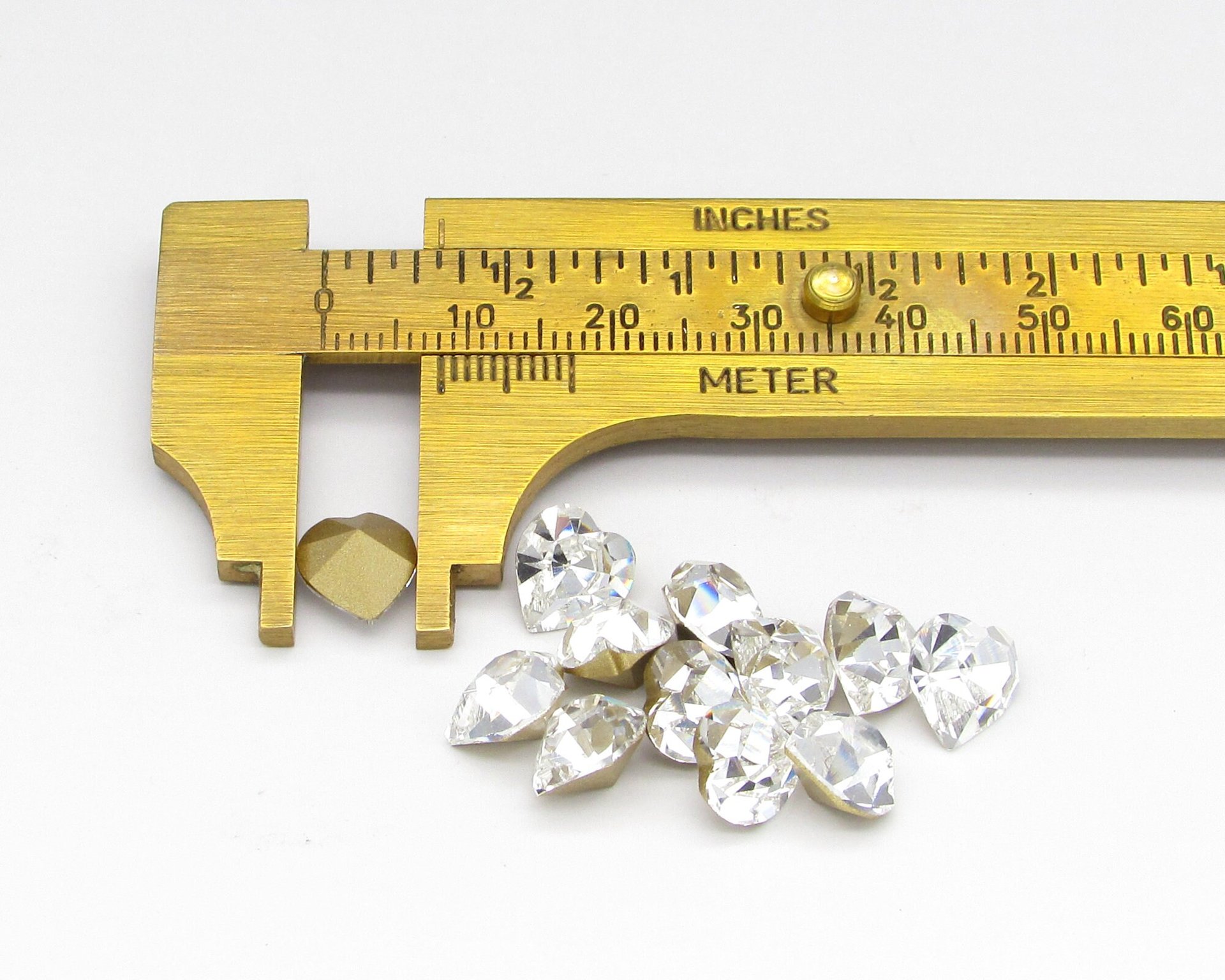 8.8mm x 8mm Rhinestone Hearts, Foiled Crystal Faceted Point Back Gems (12)
