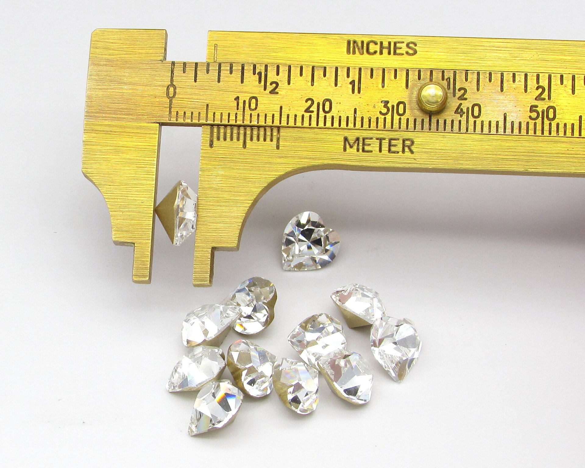 8.8mm x 8mm Rhinestone Hearts, Foiled Crystal Faceted Point Back Gems (12)