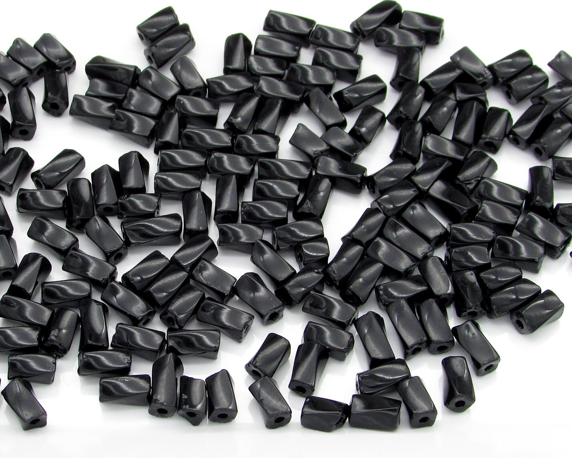 7x3.4mm Twisted Square Tubes, Opaque Jet Black Preciosa Czech Glass