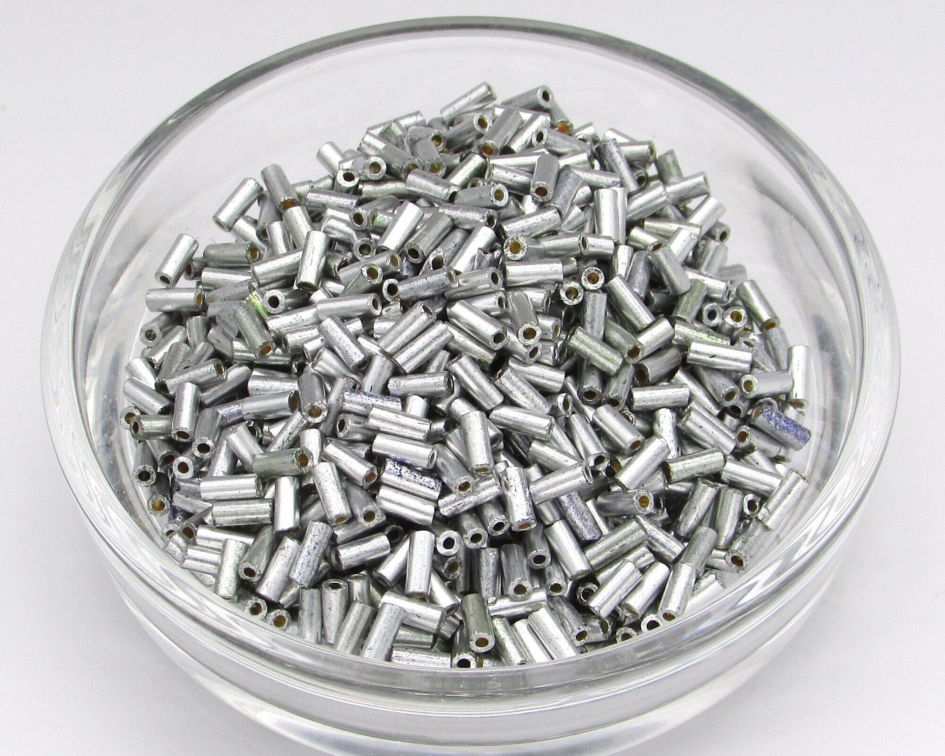 Size 2 Bugle Beads, Matte Aluminum Silver Czech Glass, 4.5mm Tiny Tubes