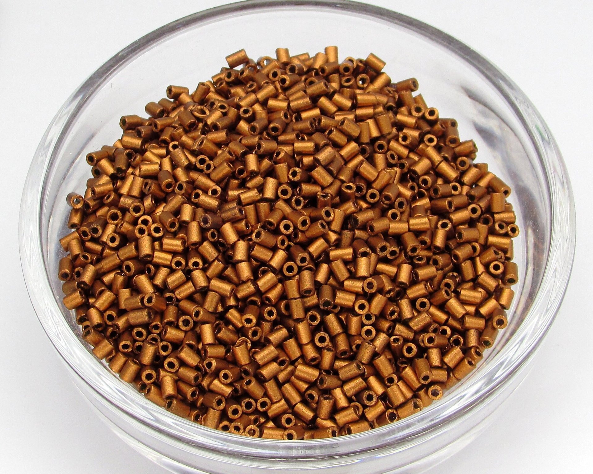 Size 1 Bugle Beads, Matte Copper Czech Glass, 2.5mm Tiny Tubes