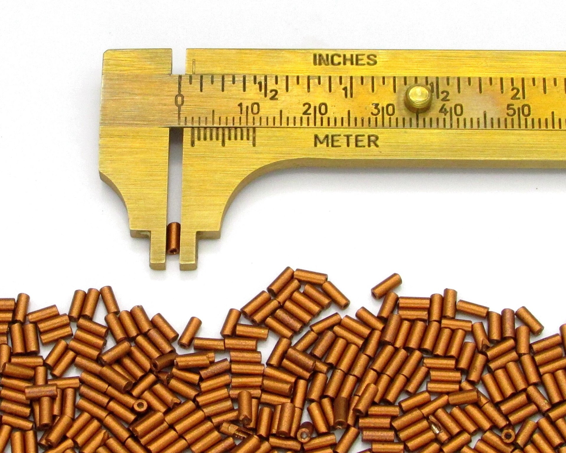 Size 2 Bugle Beads, Matte Copper Czech Glass, 4.5mm Tiny Tubes