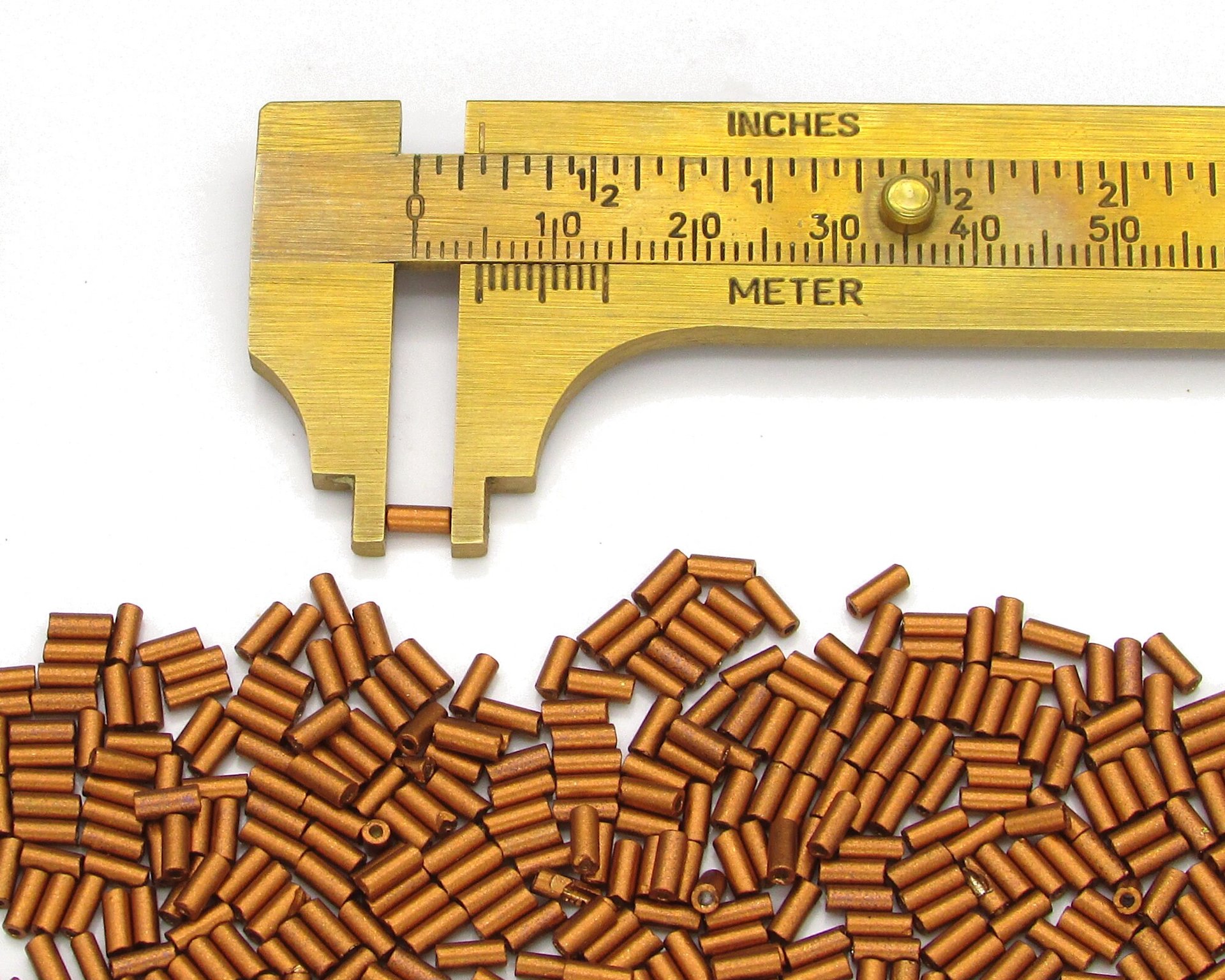 Size 2 Bugle Beads, Matte Copper Czech Glass, 4.5mm Tiny Tubes