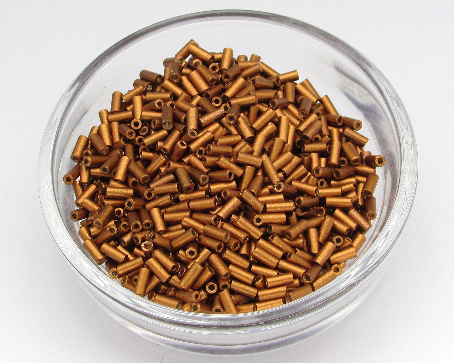 Size 2 Bugle Beads, Matte Copper Czech Glass, 4.5mm Tiny Tubes