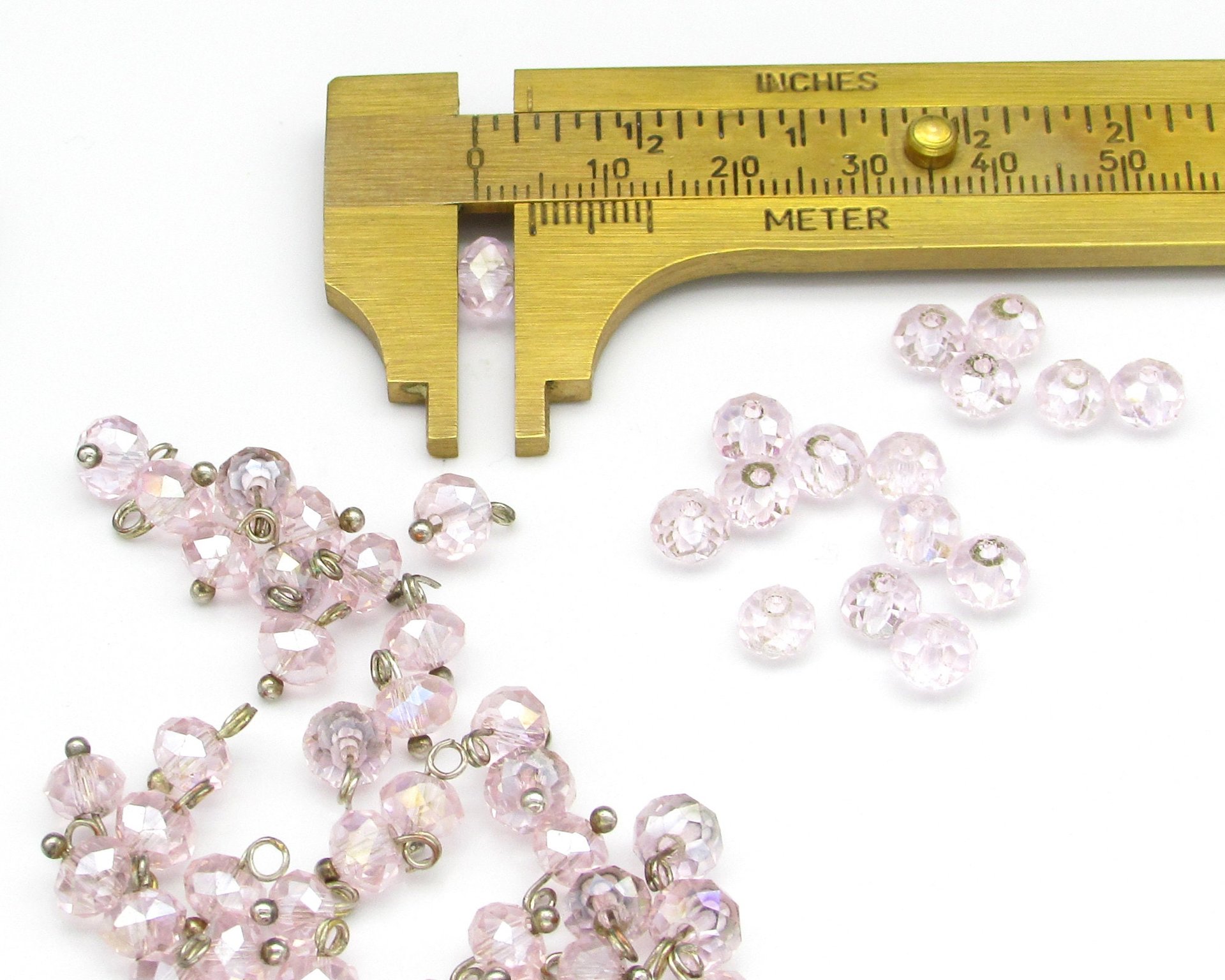 Vintage 4x6mm Faceted Rondelles, Iridescent Rose Glass Beads