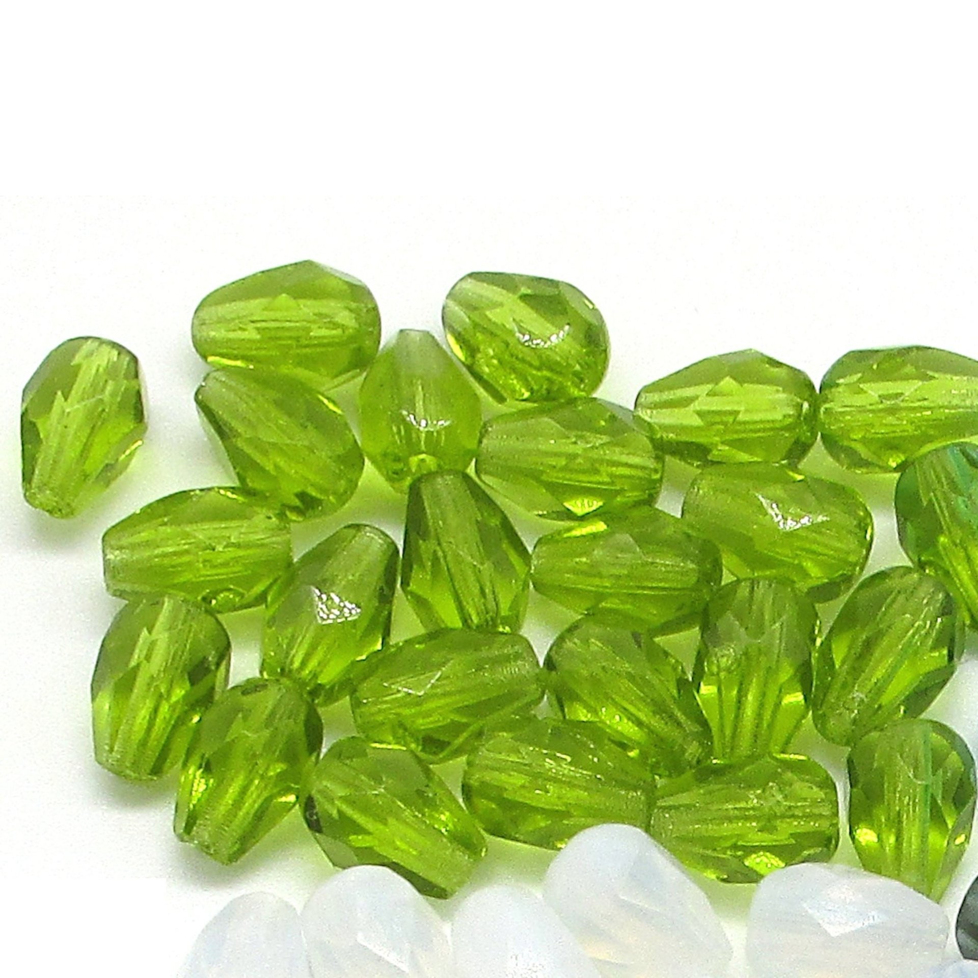 Olivine 7x5mm Faceted Teardrops, Czech Fire Polished Glass Beads