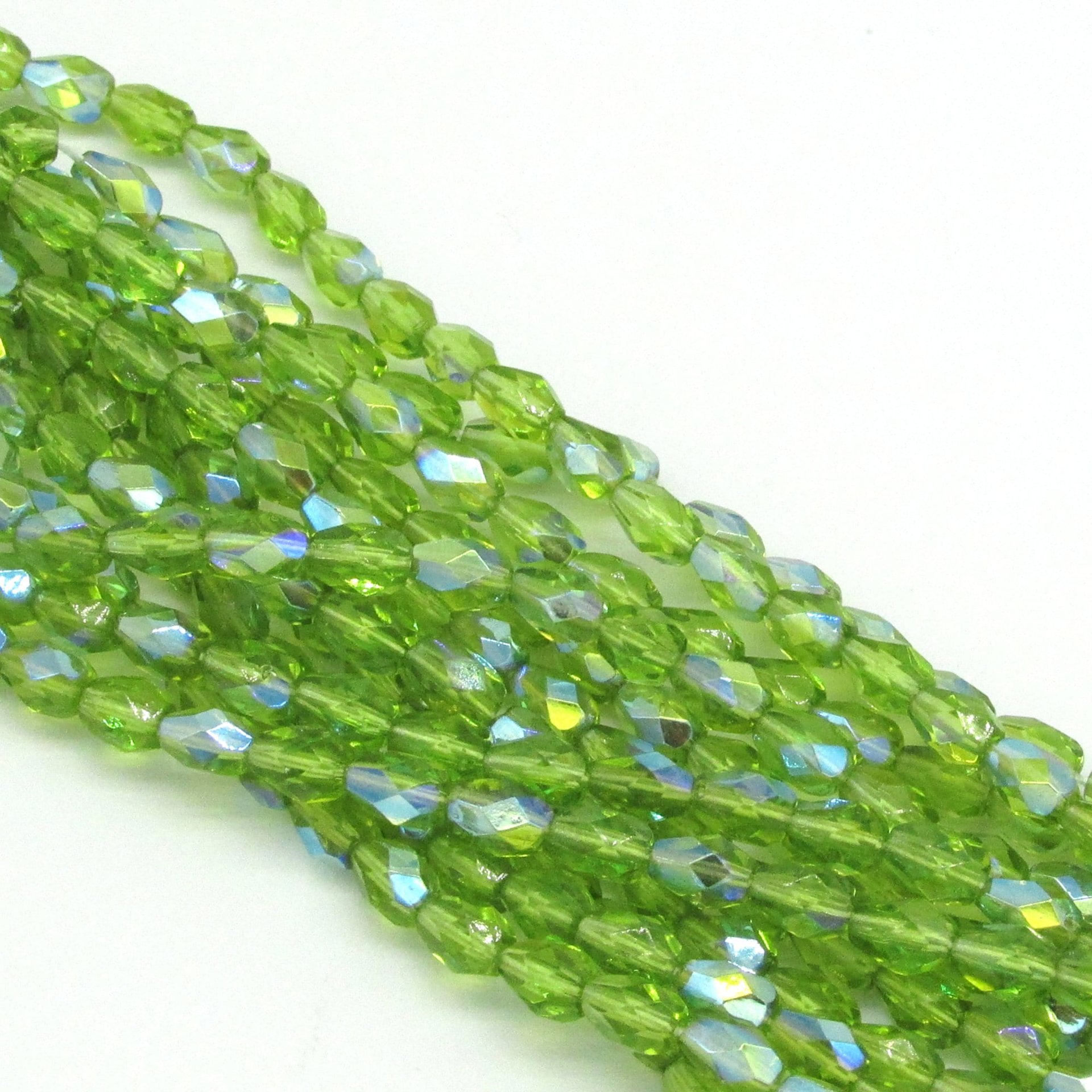 Olivine AB 7x5mm Pear Droplets, Faceted Teardrops, Czech Fire Polished Glass Beads