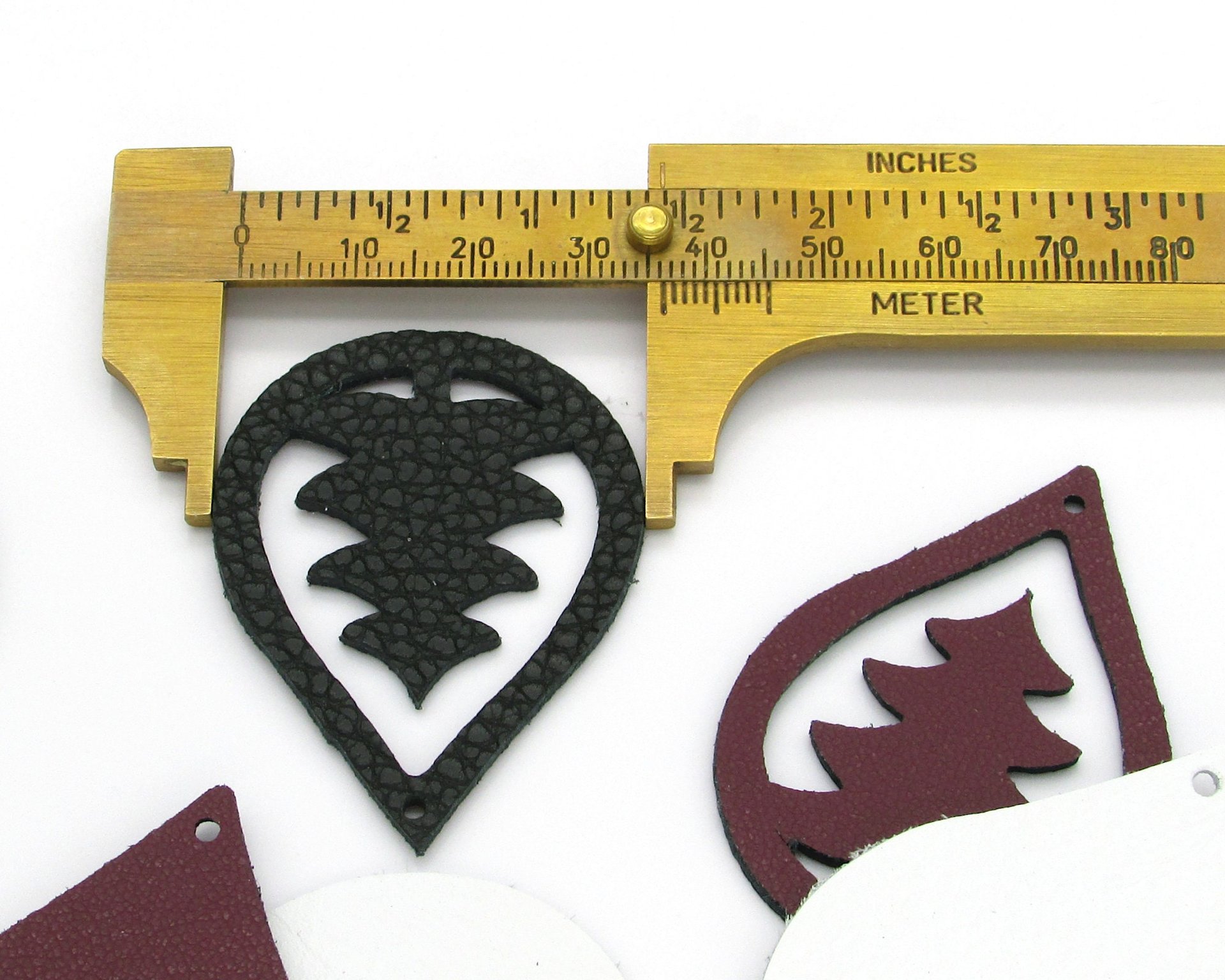 2" Large Teardrops with Pine Tree Cut-Outs, Top Grain Leather Shapes for Layered Christmas Pendants