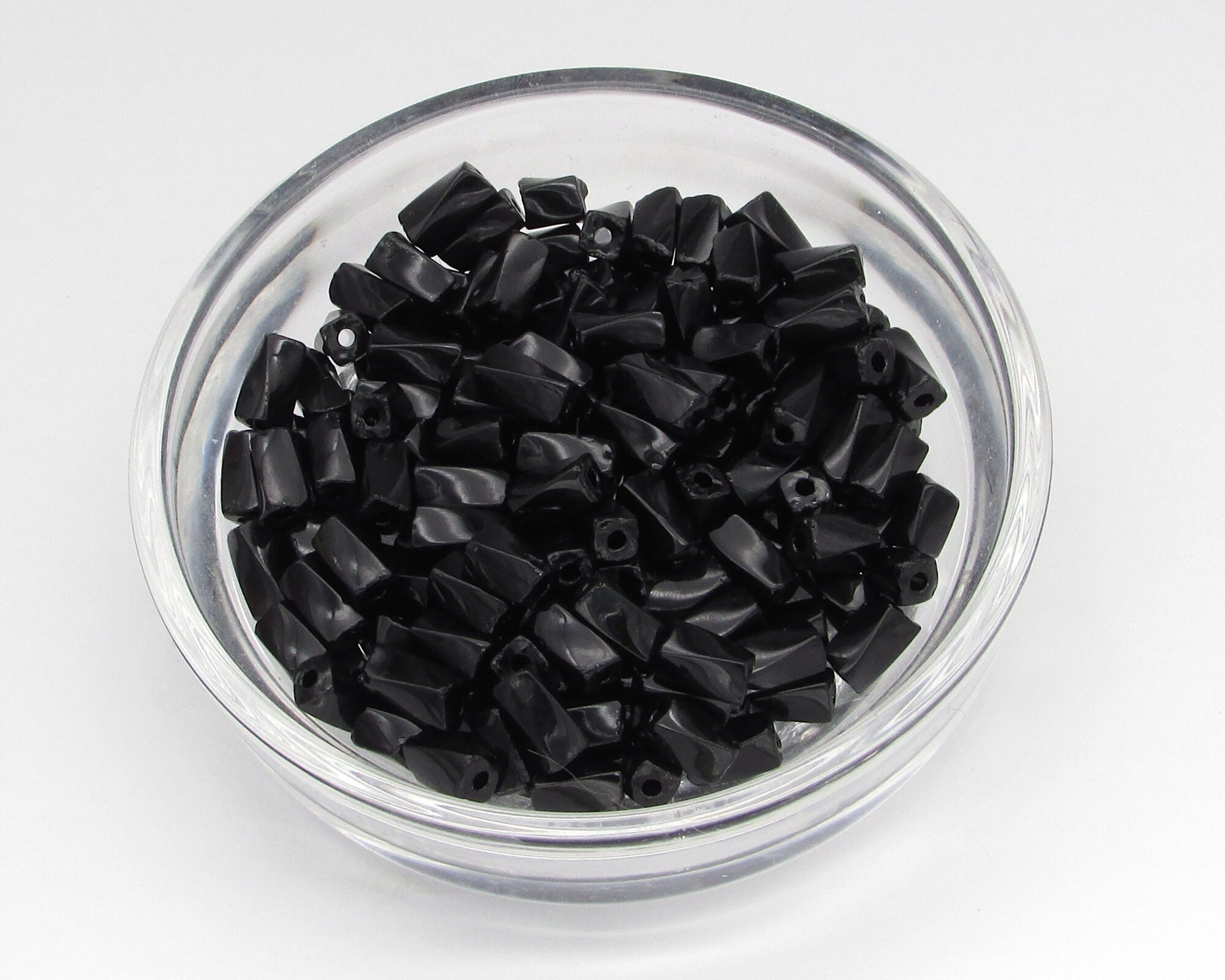 7x3.4mm Twisted Square Tubes, Opaque Jet Black Preciosa Czech Glass