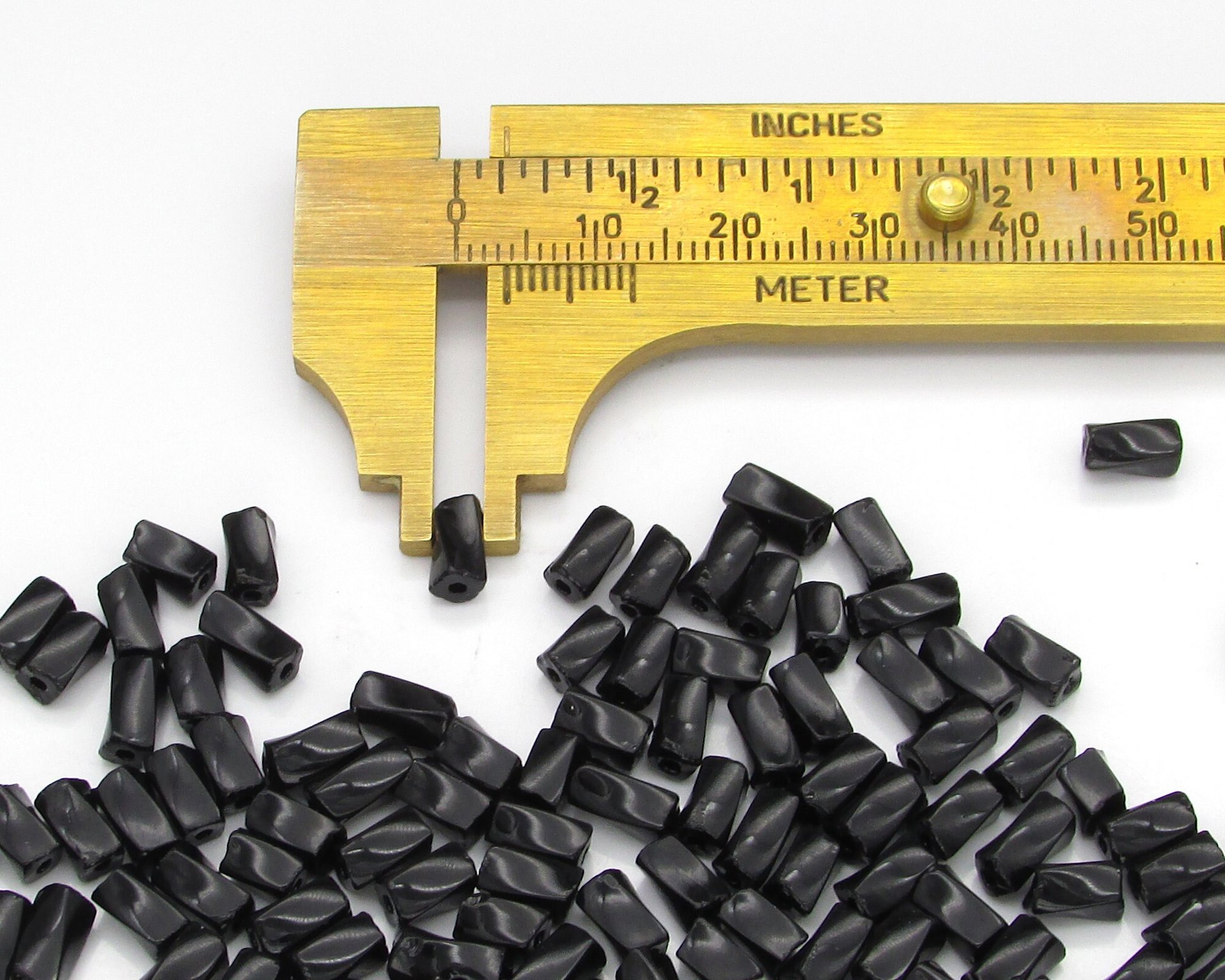 7x3.4mm Twisted Square Tubes, Opaque Jet Black Preciosa Czech Glass