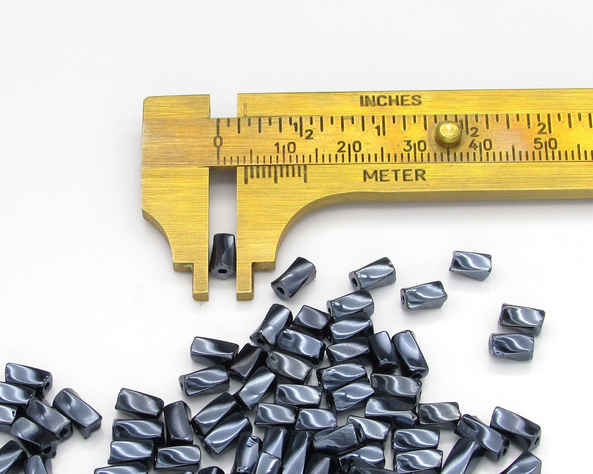 7x3.4mm Twisted Square Tubes, Opaque Gunmetal Gray Preciosa Czech Glass