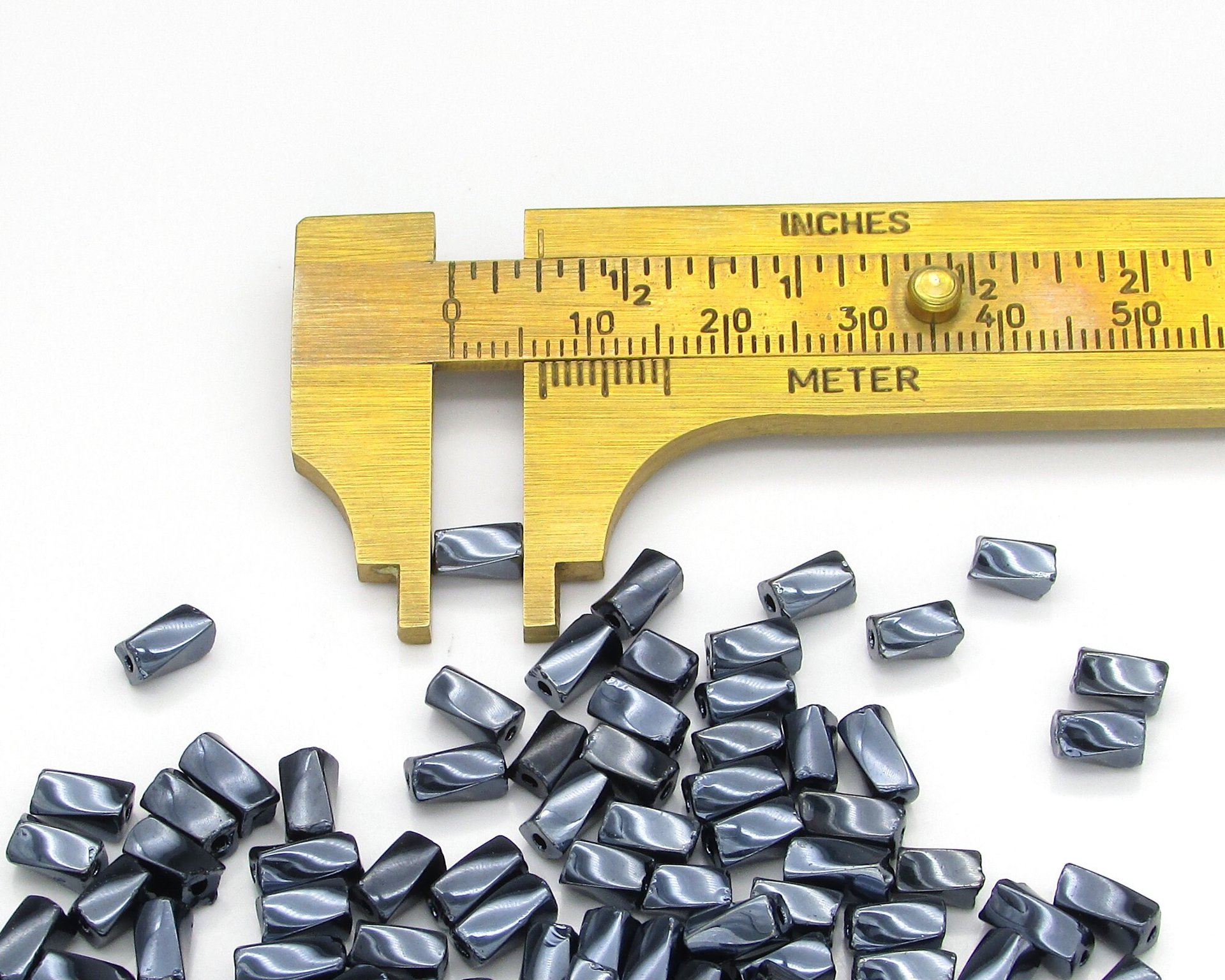 7x3.4mm Twisted Square Tubes, Opaque Gunmetal Gray Preciosa Czech Glass