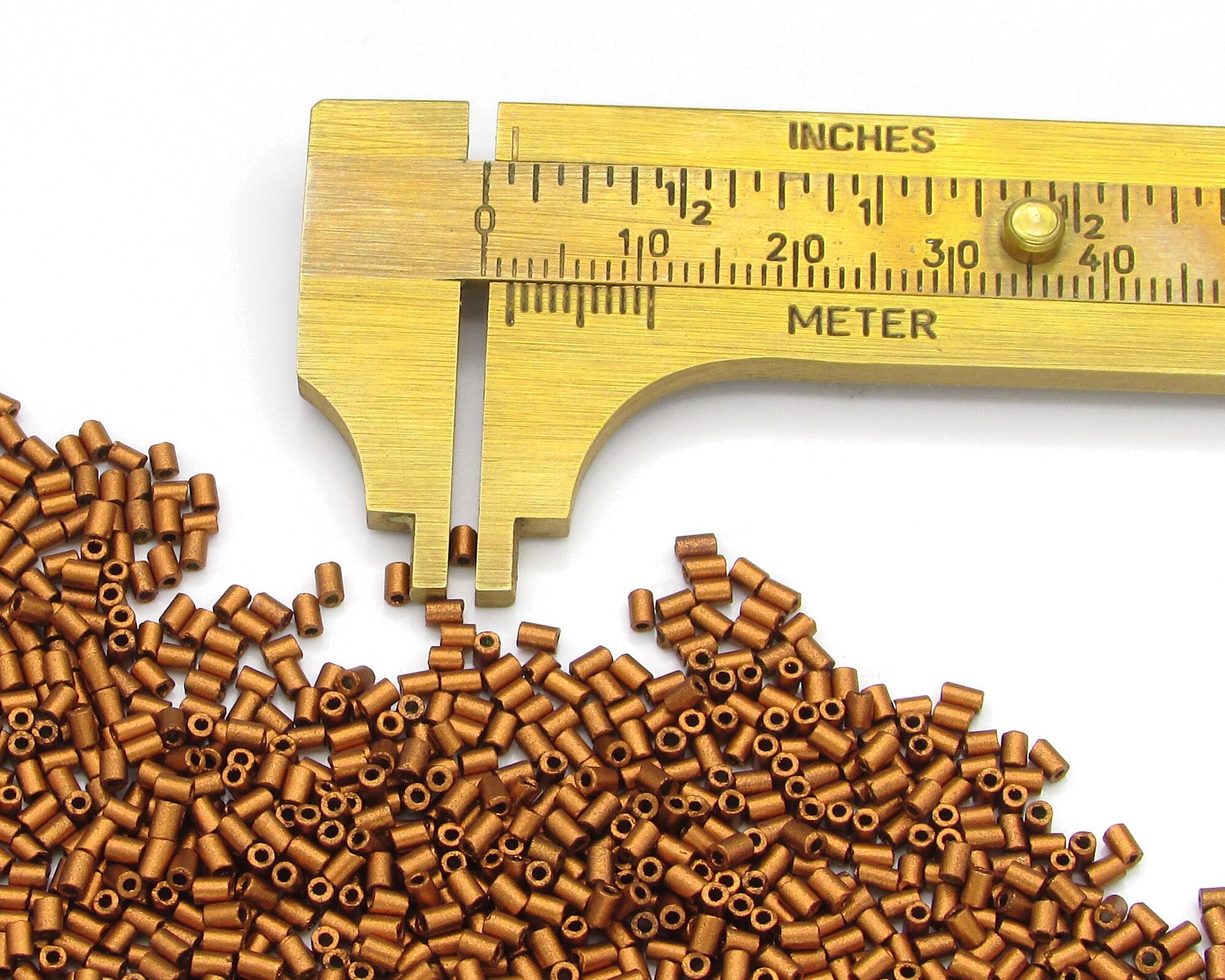 Size 1 Bugle Beads, Matte Copper Czech Glass, 2.5mm Tiny Tubes