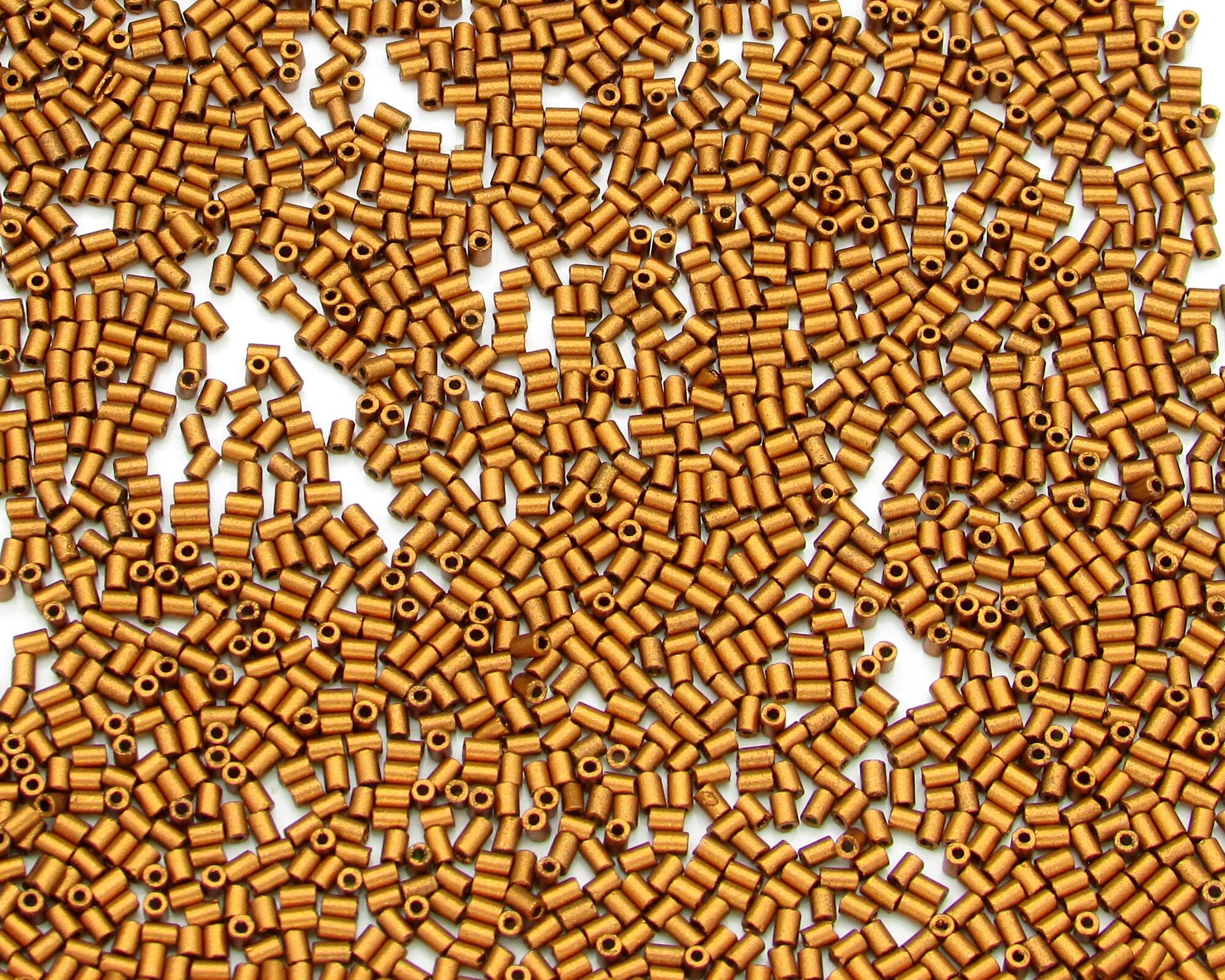 Size 1 Bugle Beads, Matte Copper Czech Glass, 2.5mm Tiny Tubes