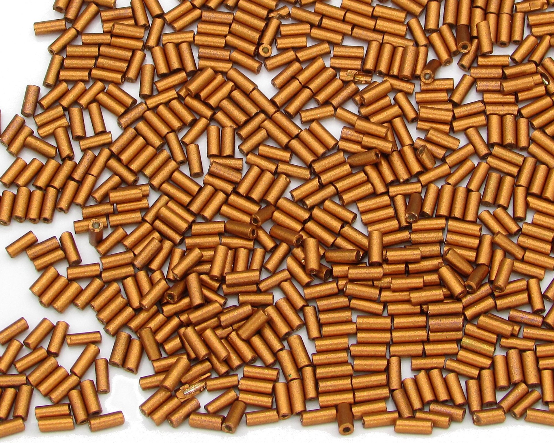Size 2 Bugle Beads, Matte Copper Czech Glass, 4.5mm Tiny Tubes