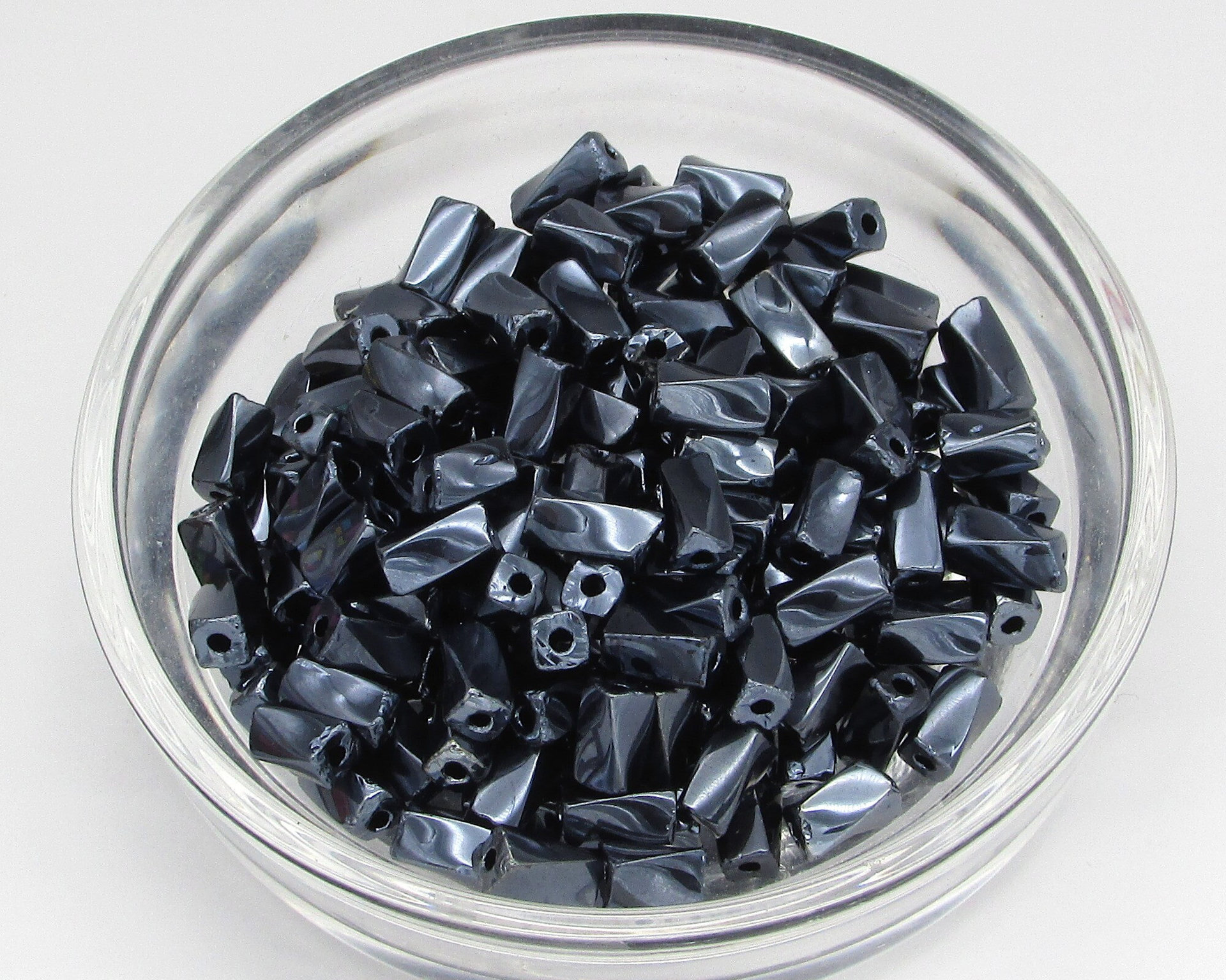 7x3.4mm Twisted Square Tubes, Opaque Gunmetal Gray Preciosa Czech Glass