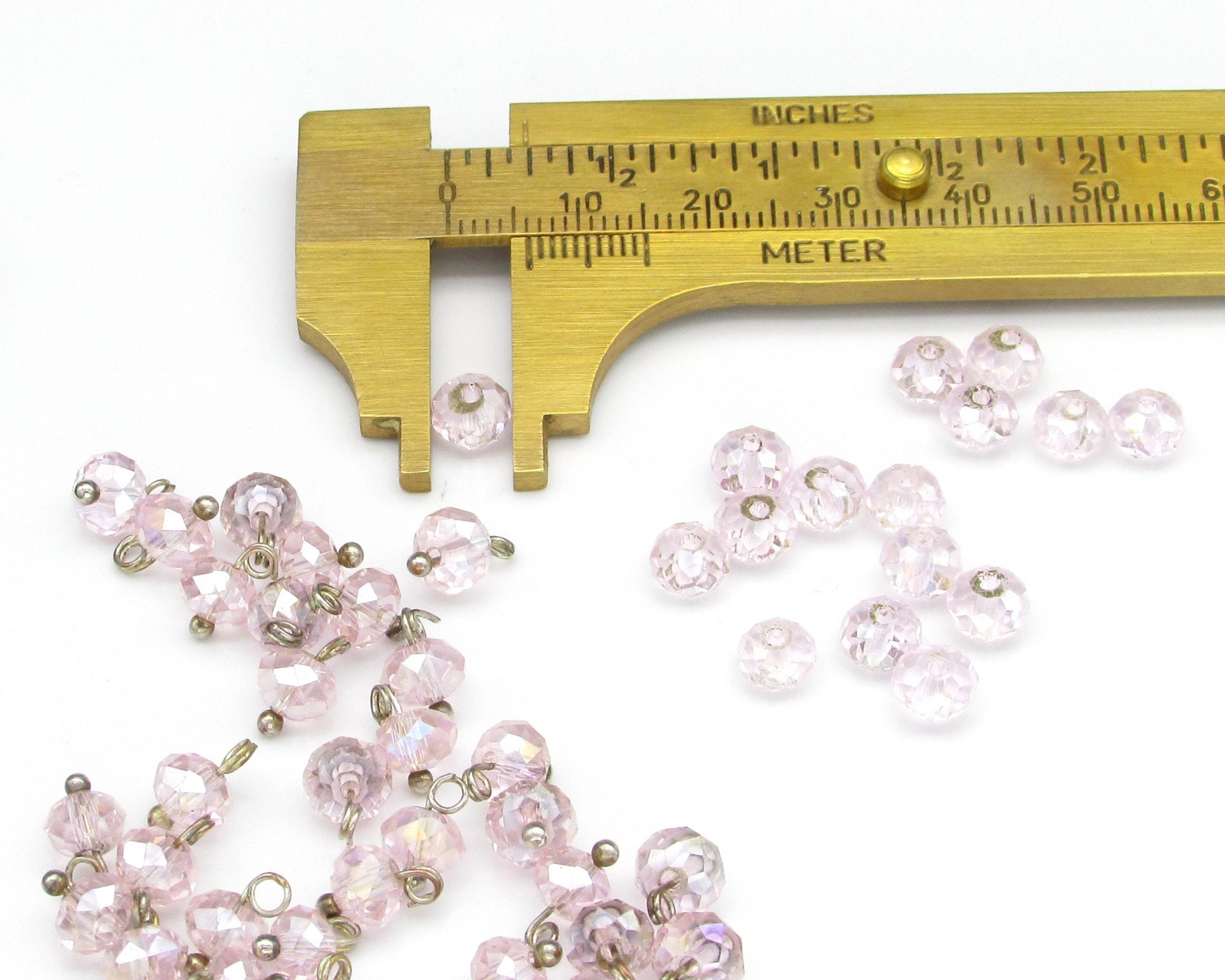Vintage 4x6mm Faceted Rondelles, Iridescent Rose Glass Beads