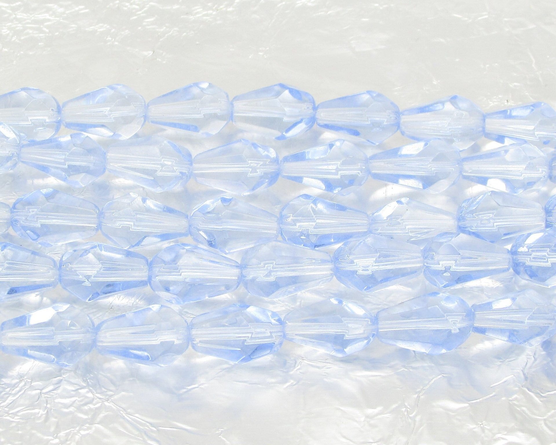 11x6.5mm Faceted Teardrops, Light Sapphire Czech Fire Polished Beads (35)