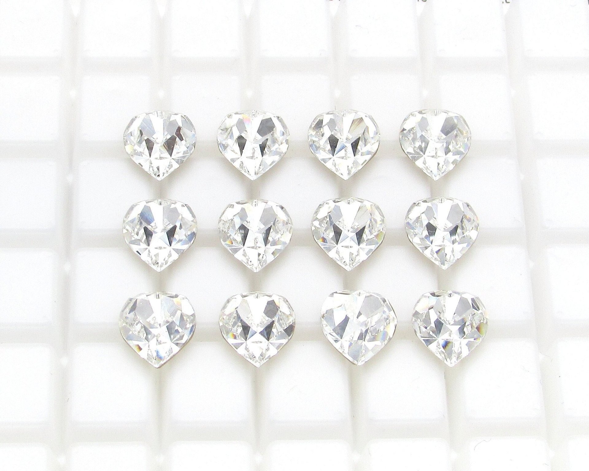 8.8mm x 8mm Rhinestone Hearts, Foiled Crystal Faceted Point Back Gems (12)