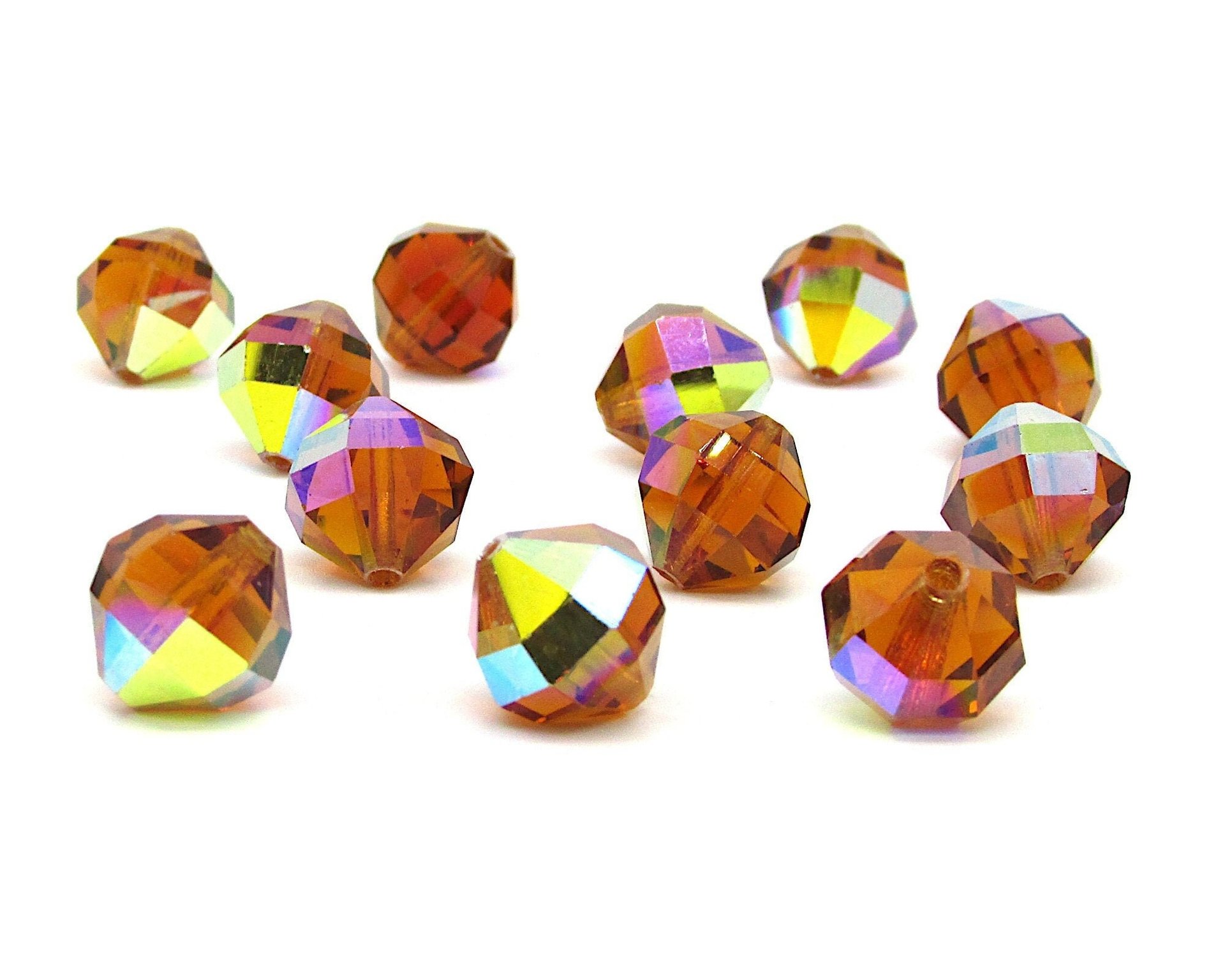 12x12mm Faceted Octagon Beads, Vintage Topaz AB Machine-Cut Iridescent Crystal Polygons (12)
