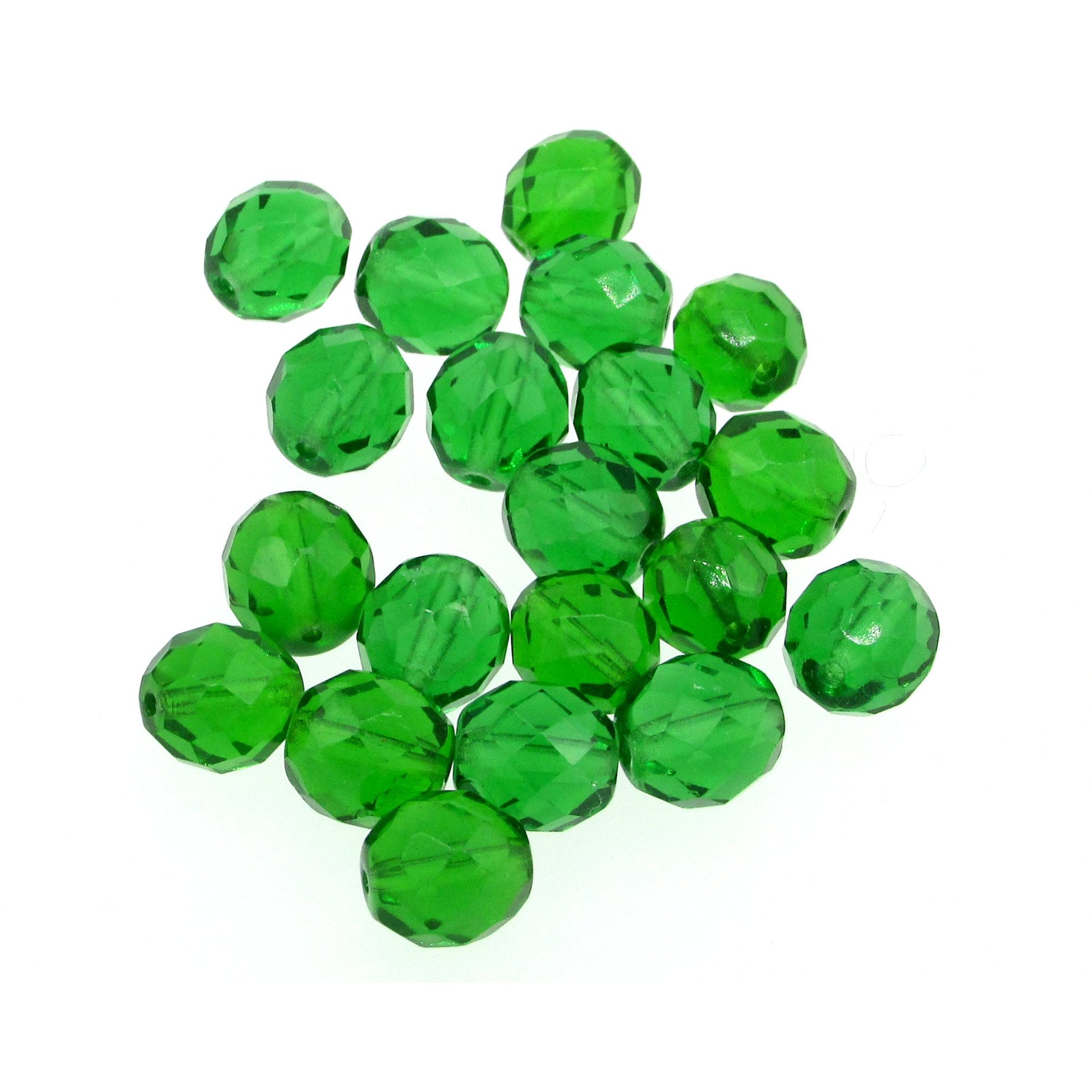 Green 10mm Faceted Rounds, Czech Glass Beads, Choose a Shade